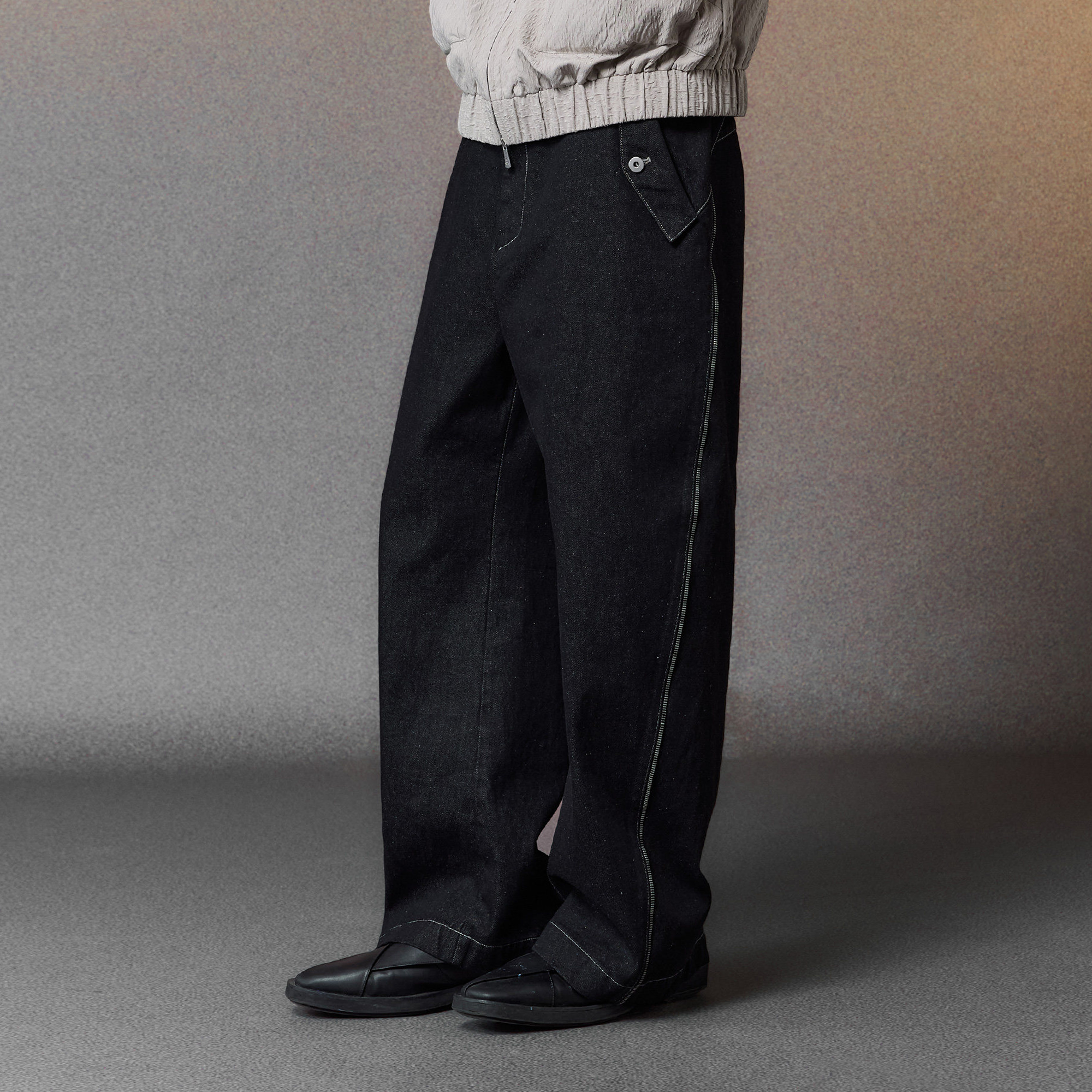 ALVNG AR ANTS Zip-Seam Wide-Leg Denim Trousers