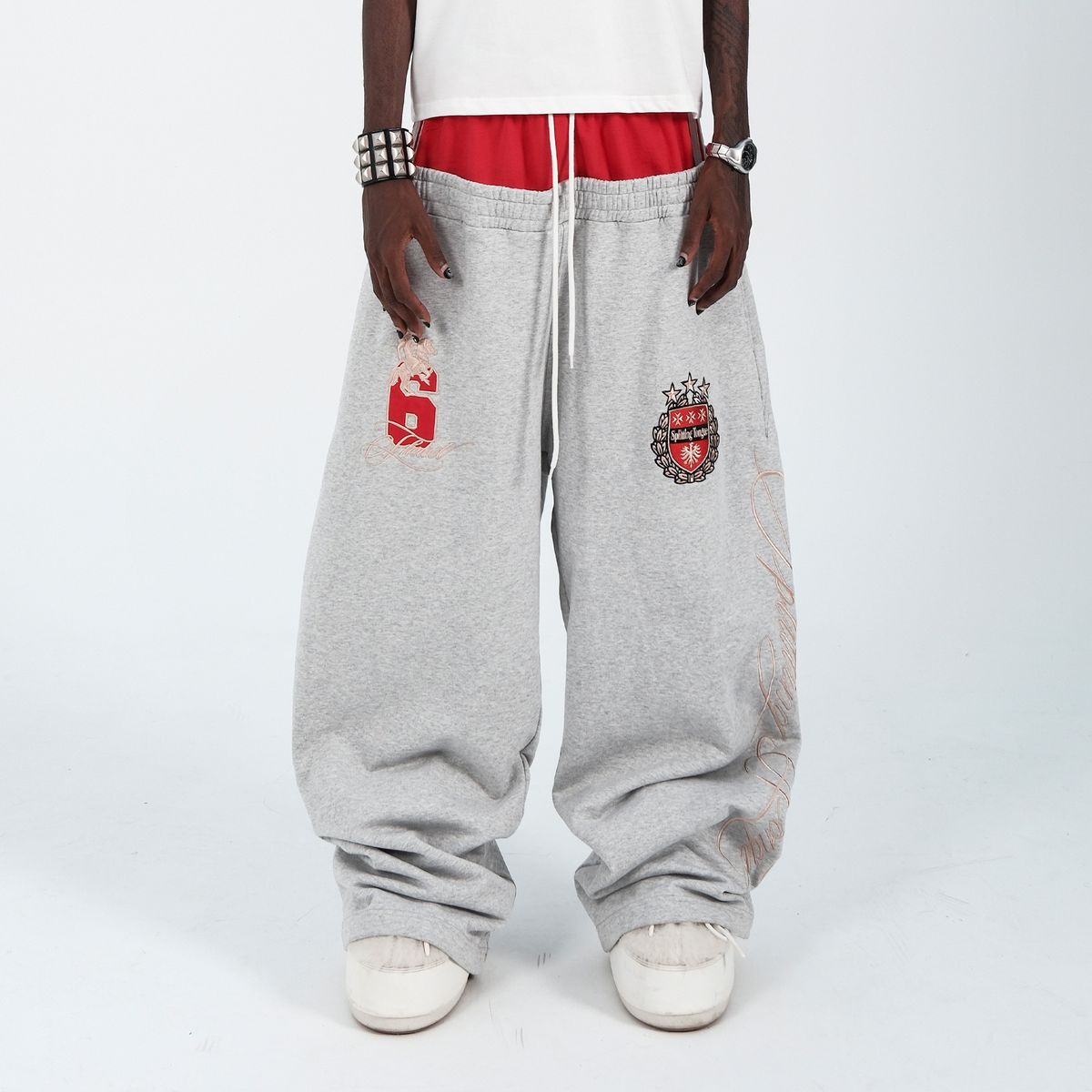 THEWET Double-Waist Crest Baggy Sweatpants