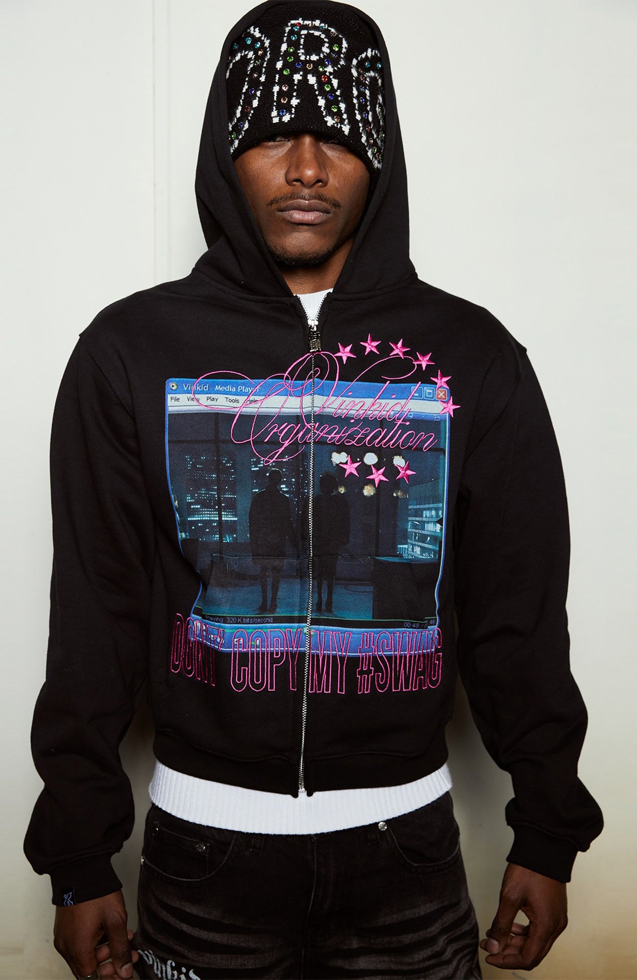 VINKID Embroidered Graphic Zip-Up Hoodie