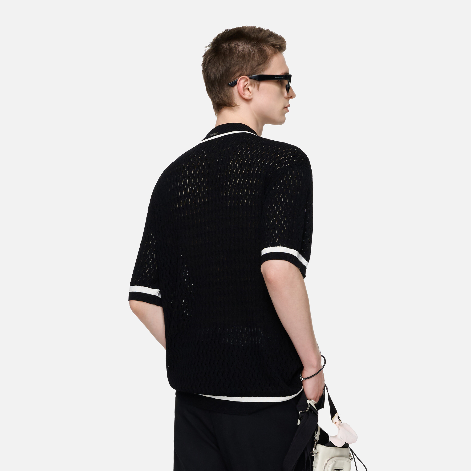 TIWILLTANG Contrast Trim Knitted Half Shirt