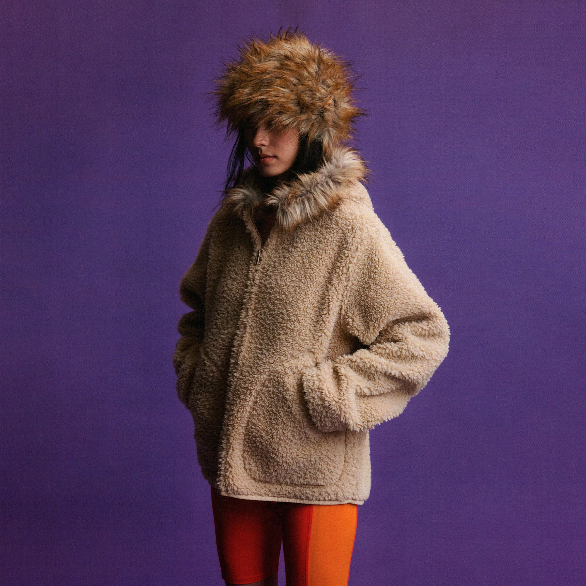 URBAN+FOREST Faux Fur Trim Sherpa Wool-Blend Hooded Jacket