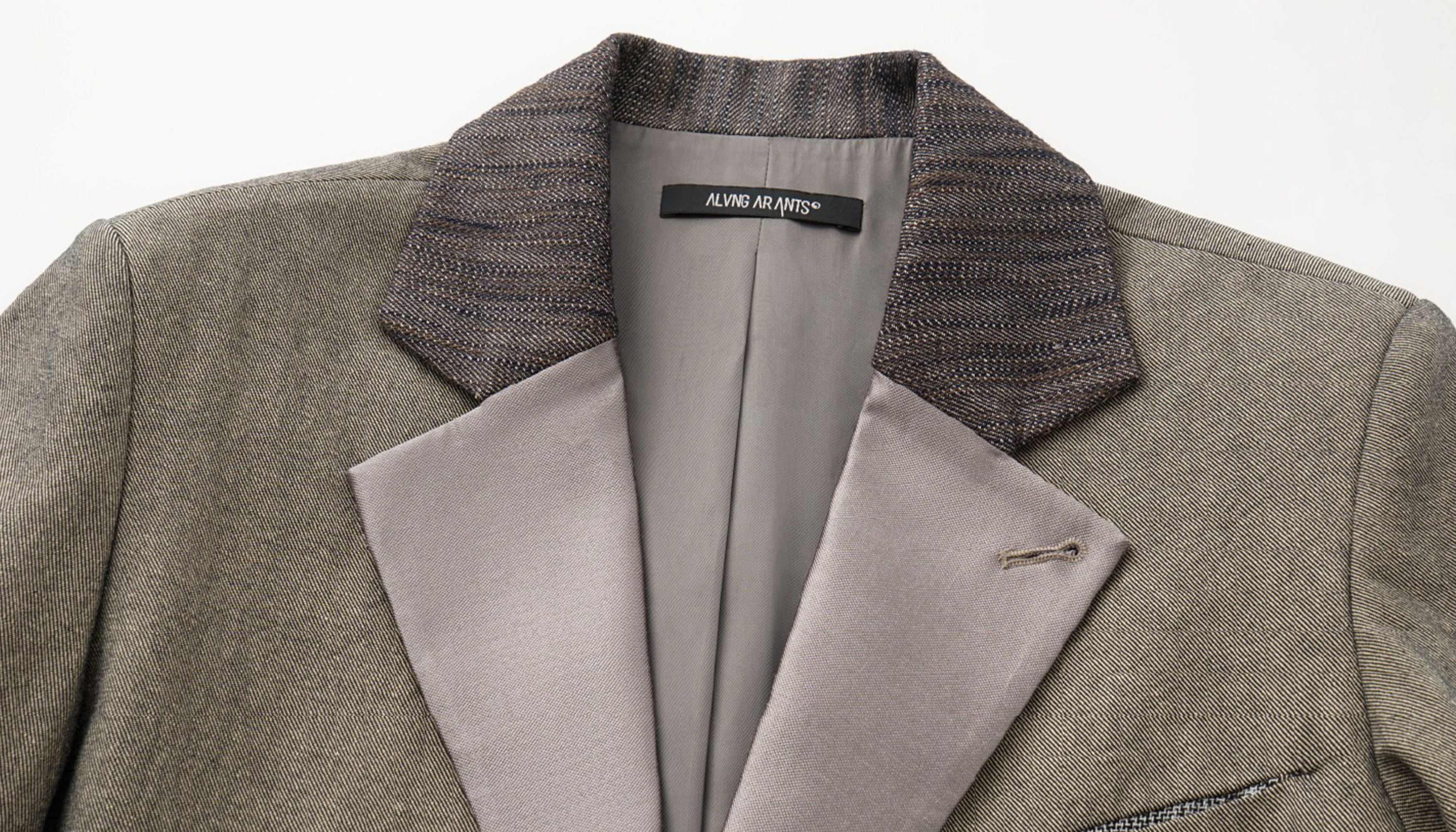 ALVNG AR ANTS Spliced Dual-Collar Linen-Blend Blazer, premium urban and streetwear designers apparel on PROJECTISR.com, ALVNG AR ANTS