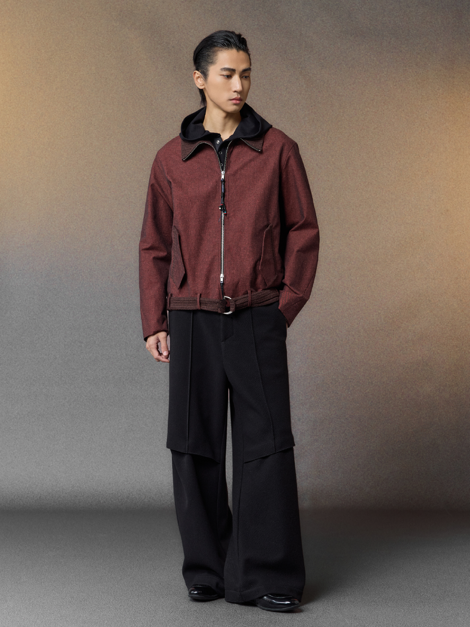 ALVNG AR ANTS Linen-Blend Draped-Belted Jacket, premium urban and streetwear designers apparel on PROJECTISR.com, ALVNG AR ANTS