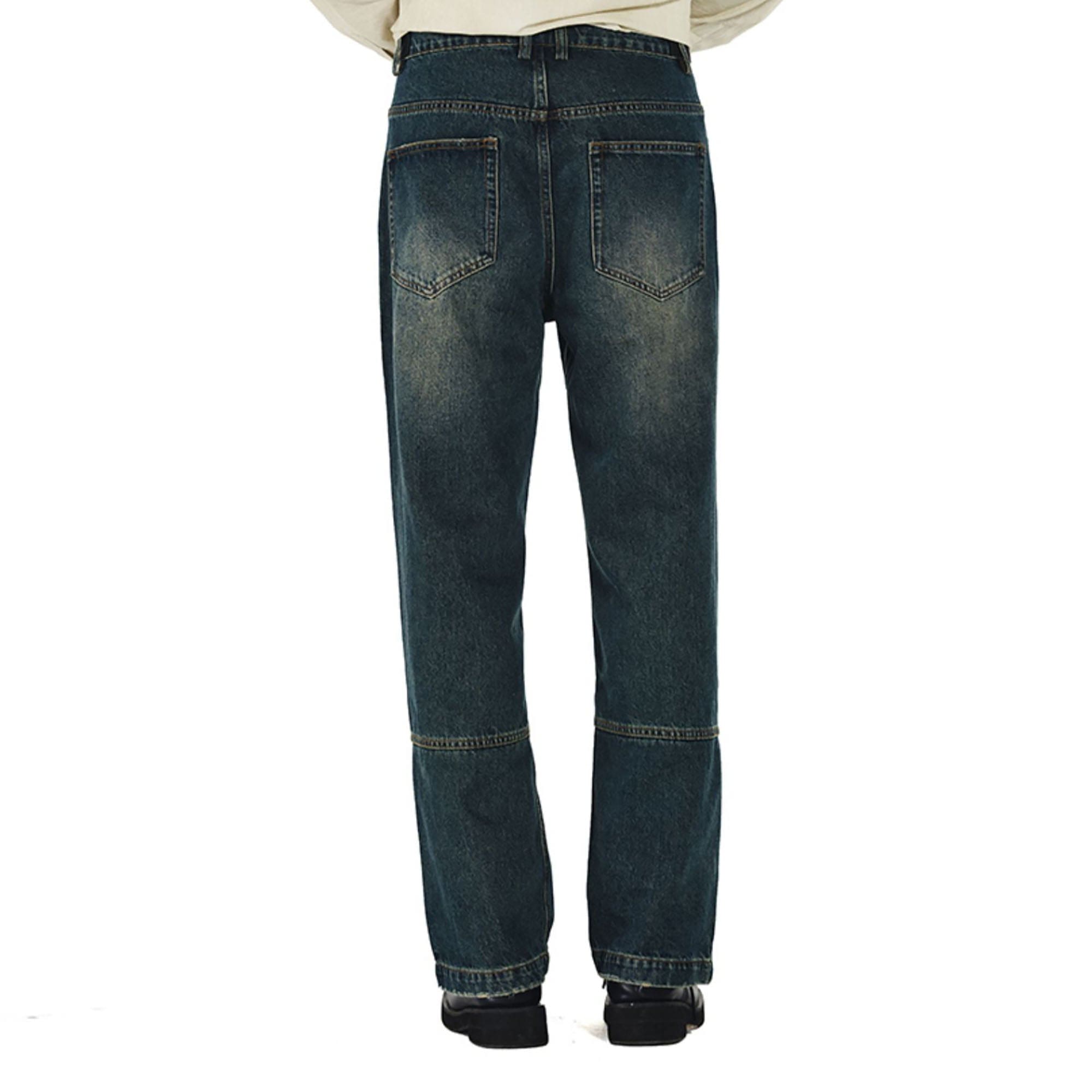 OVERLAPS Washed Knee-Seam Zippered Hem Jeans, premium urban and streetwear designers apparel on PROJECTISR.com, OVERLAPS