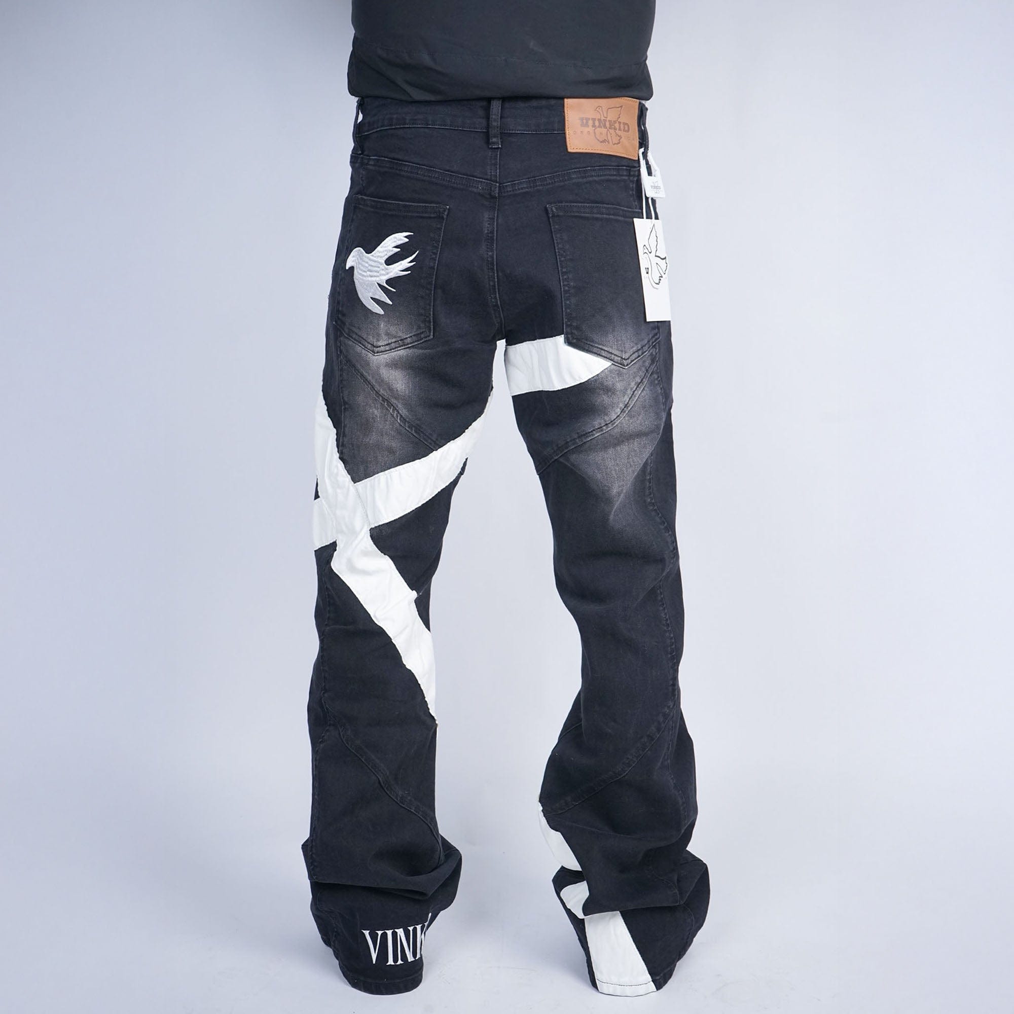 VINKID Infinite Cross Panel Embroidered Jeans, premium urban and streetwear designers apparel on PROJECTISR.com, VINKID