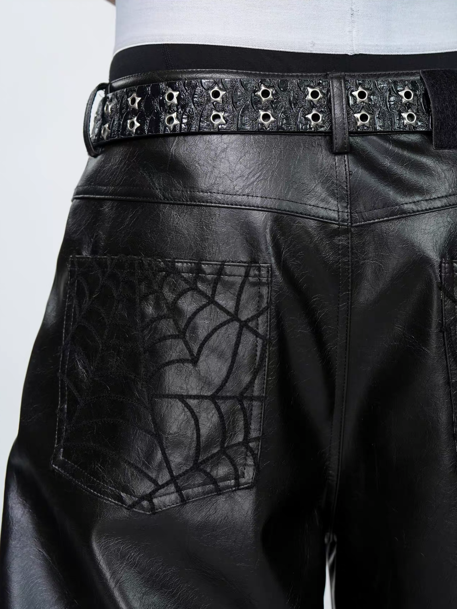 VE2 Spiderweb Paneled Metal Straight-Leg Pants