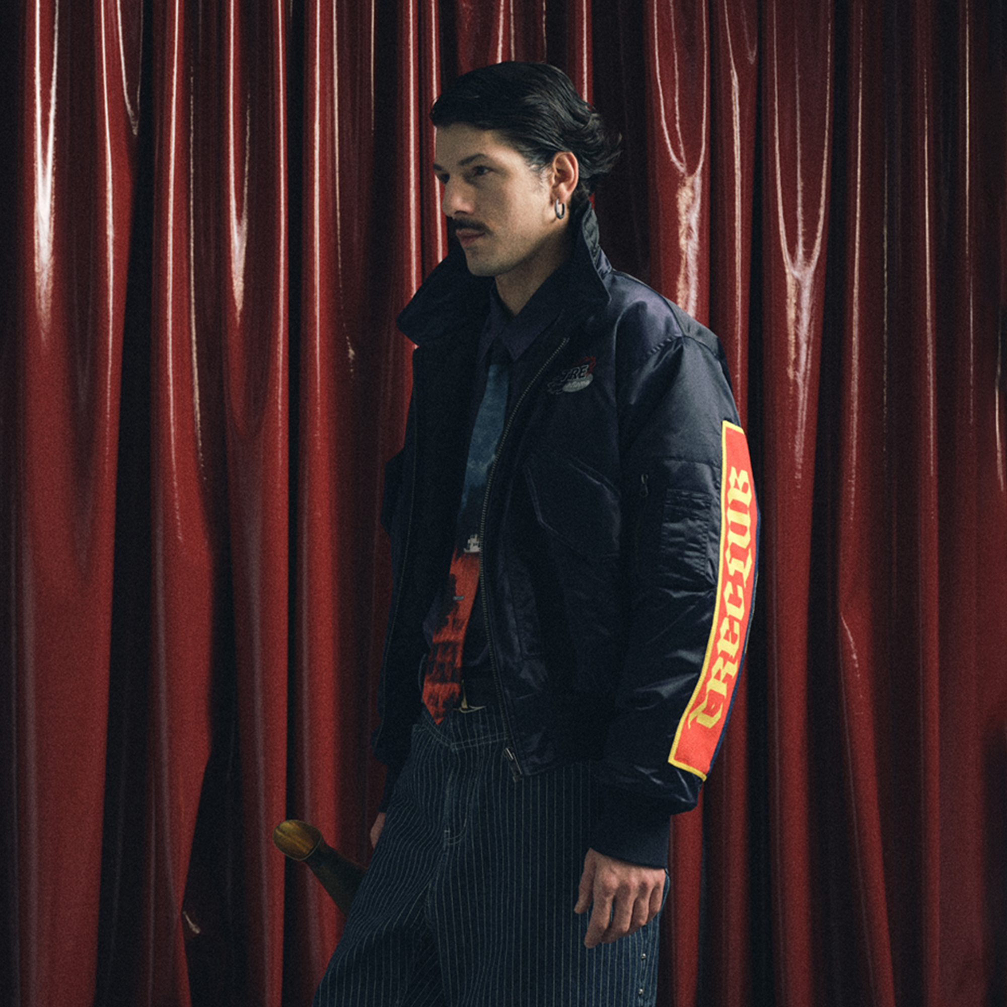 TRECLUB Contrast Graphic Embroidered Patch Bomber