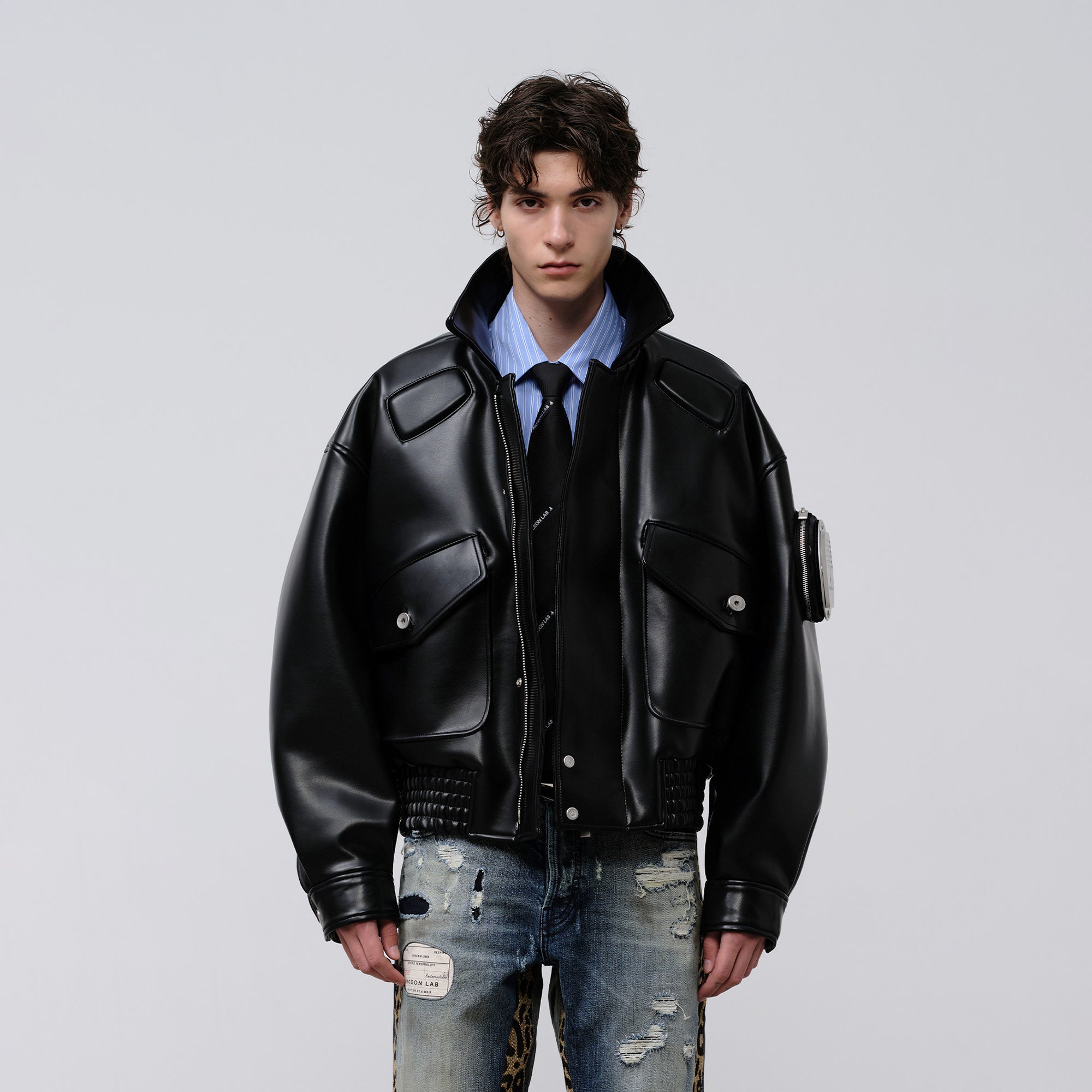 FACEONLAB Arm-Patched Bomber Oversized Jacket, premium urban and streetwear designers apparel on PROJECTISR.com, FACEONLAB