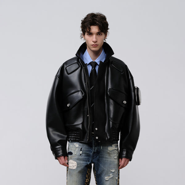 【値下げ不可】ALD / Leather Bomber Jacket M FACEONLAB Arm-Patched Bomber Oversized Jacket