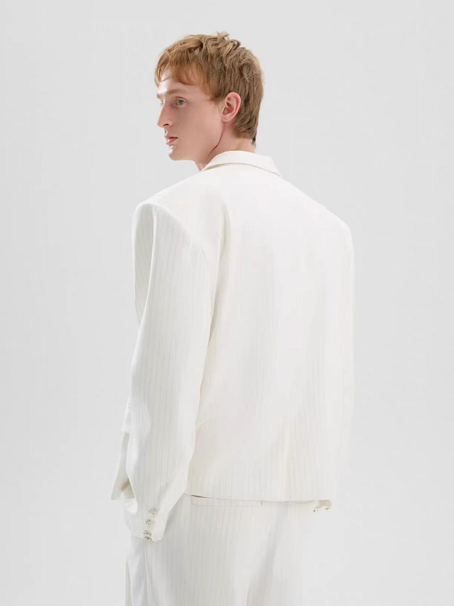TIWILLTANG Cropped Pinstripe Strap Blazer White/Pink, premium urban and streetwear designers apparel on PROJECTISR.com, TIWILLTANG