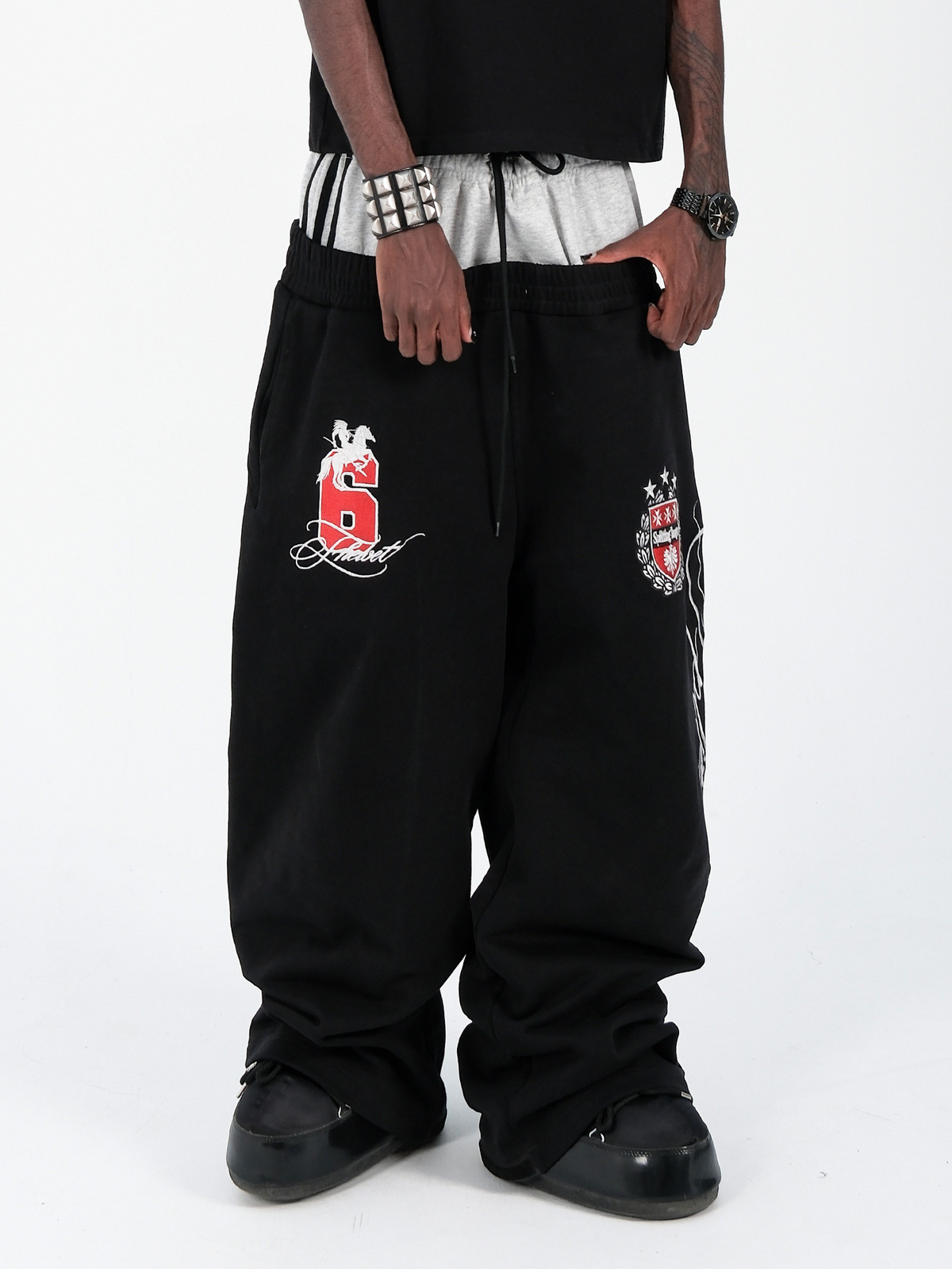 THEWET Double-Waist Crest Baggy Sweatpants