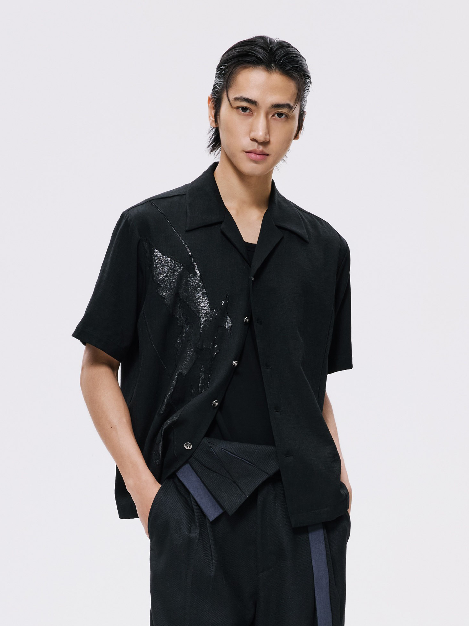 ALVNG AR ANTS Phoenix Mesh Paneled Linen-Blend Shirt