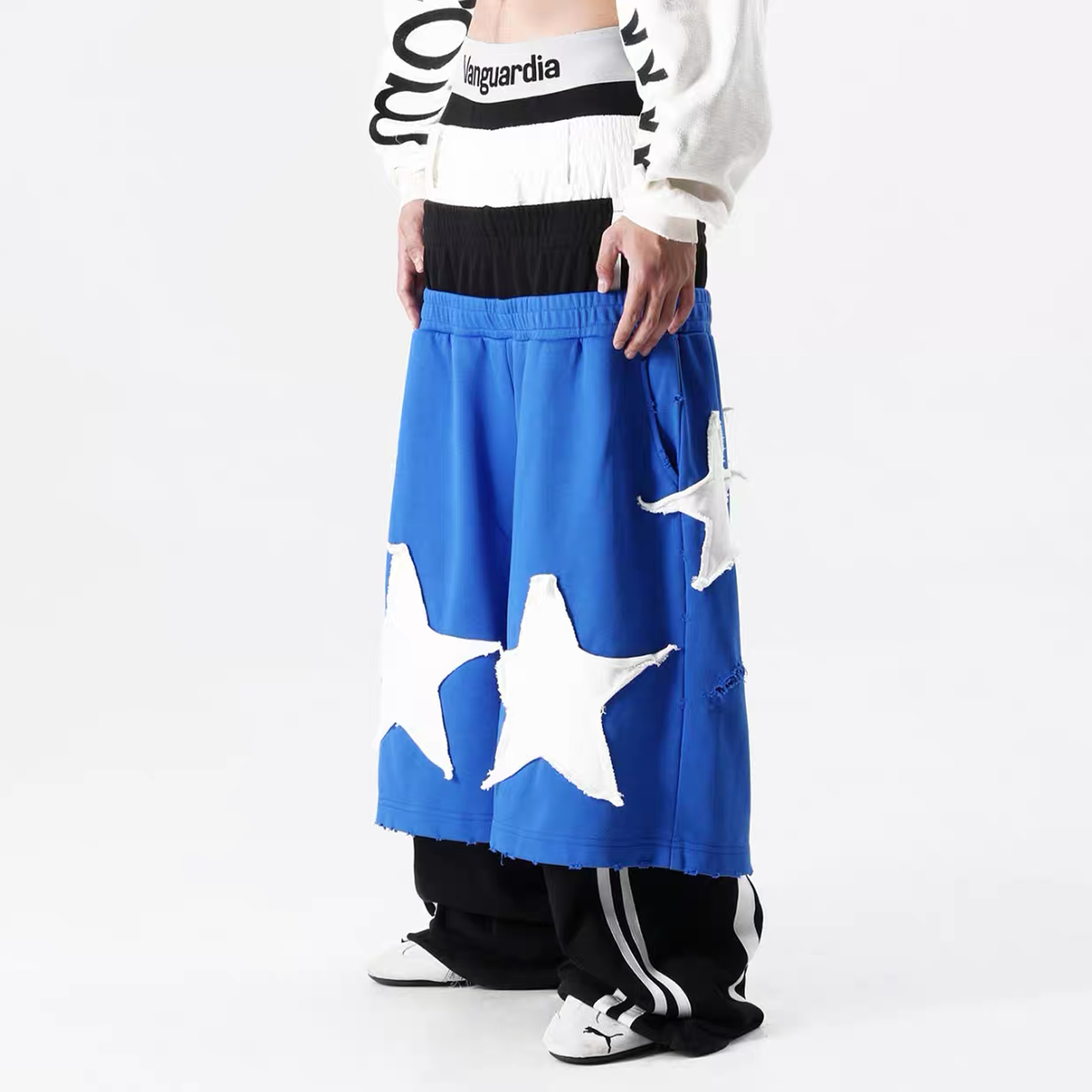 VANGUARDIA Triple-Waistband Spliced Wide-Leg Sweatpants