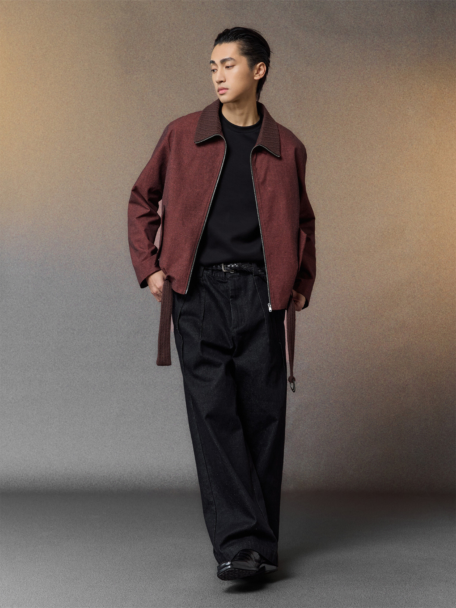 ALVNG AR ANTS Linen-Blend Draped-Belted Jacket, premium urban and streetwear designers apparel on PROJECTISR.com, ALVNG AR ANTS