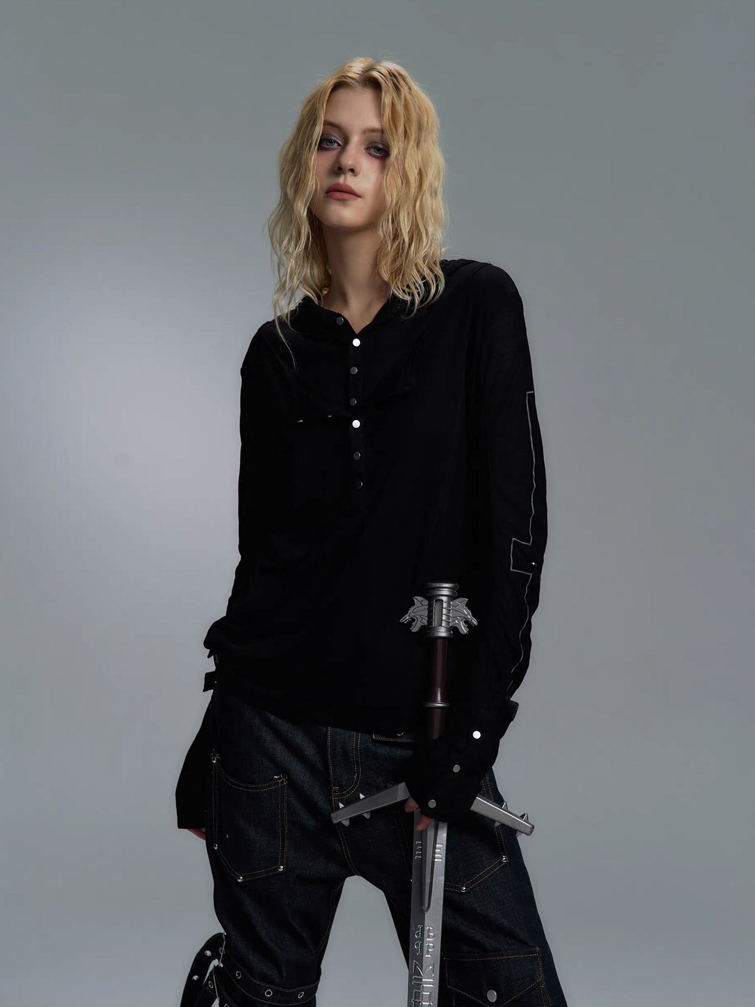 PAIKI Cross Layered Slim Hooded Long Sleeve Tee