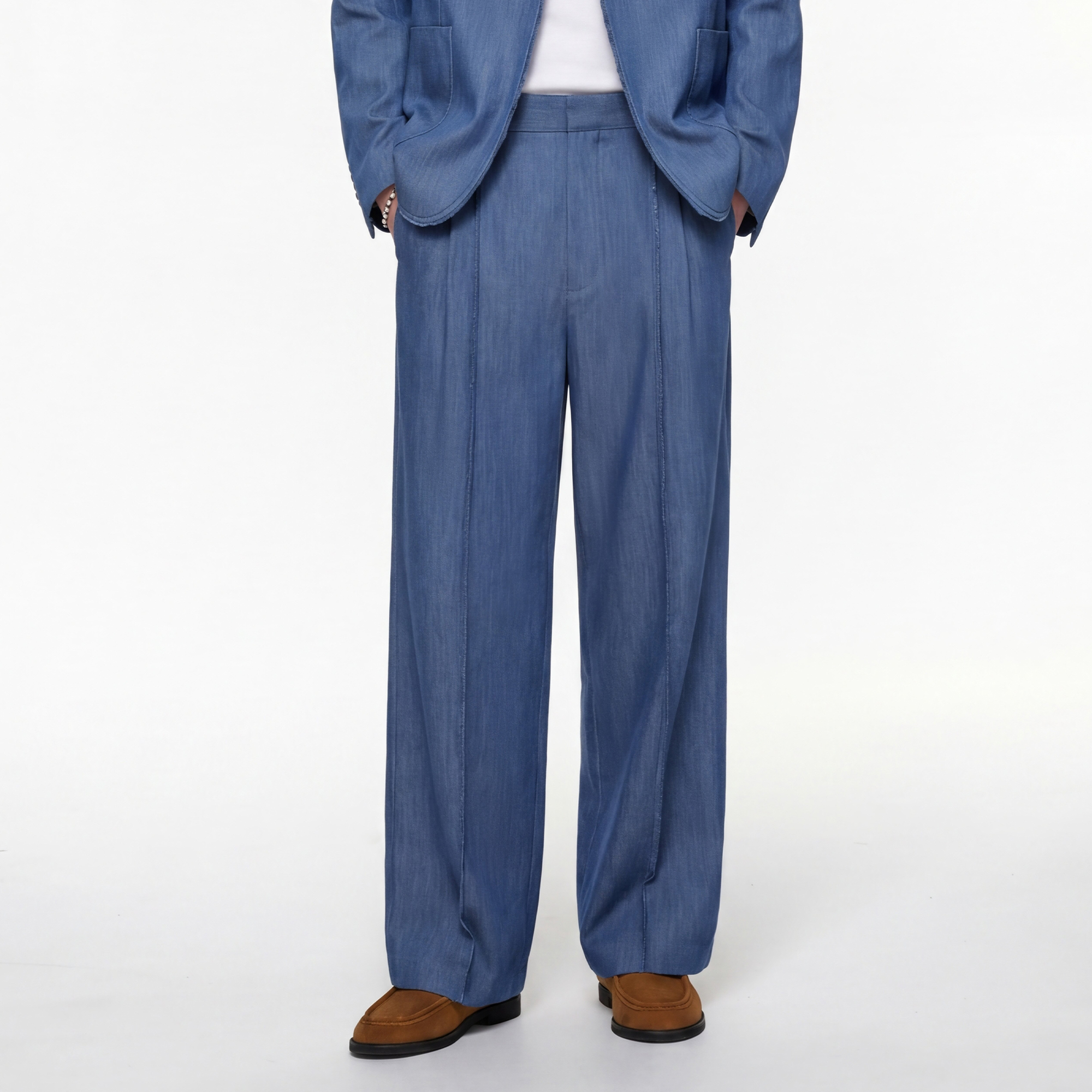 TIWILLTANG Classic Raw Edge Straight-Leg Trousers