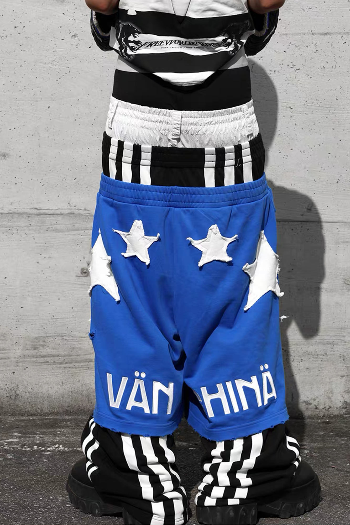 VANGUARDIA Triple-Waistband Spliced Wide-Leg Sweatpants