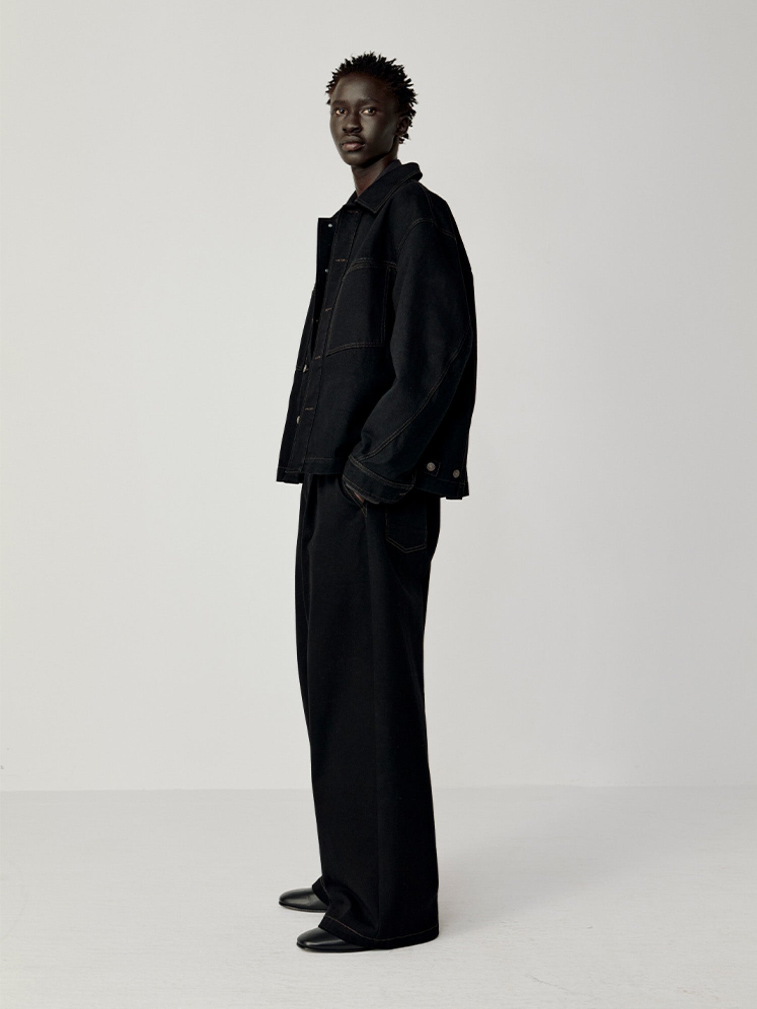 OPICLOTH Washed Patch-Pockets Curved-Cuffs Jacket