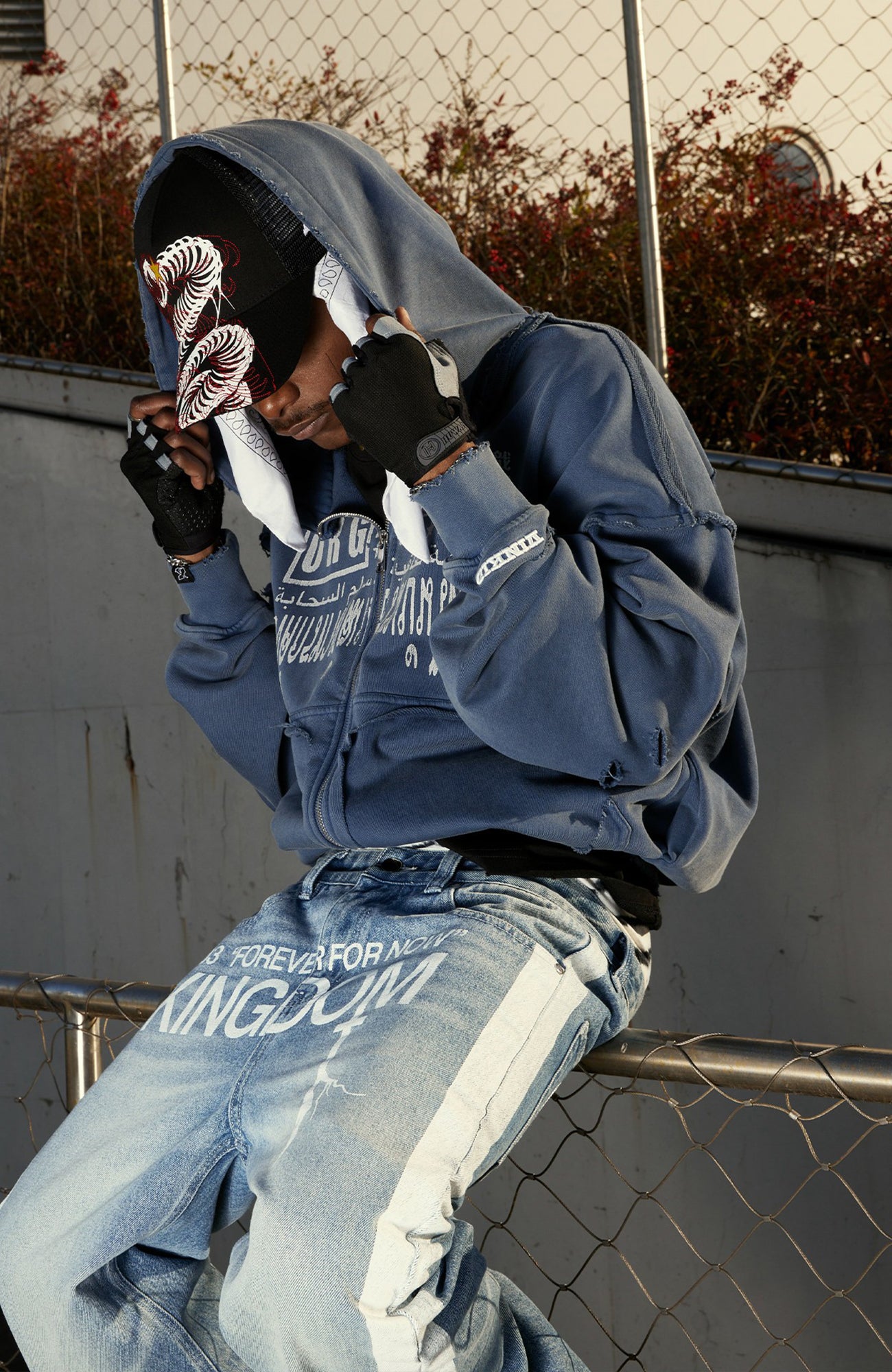 VINKID Distressed Graphic Zip-Up Hoodie