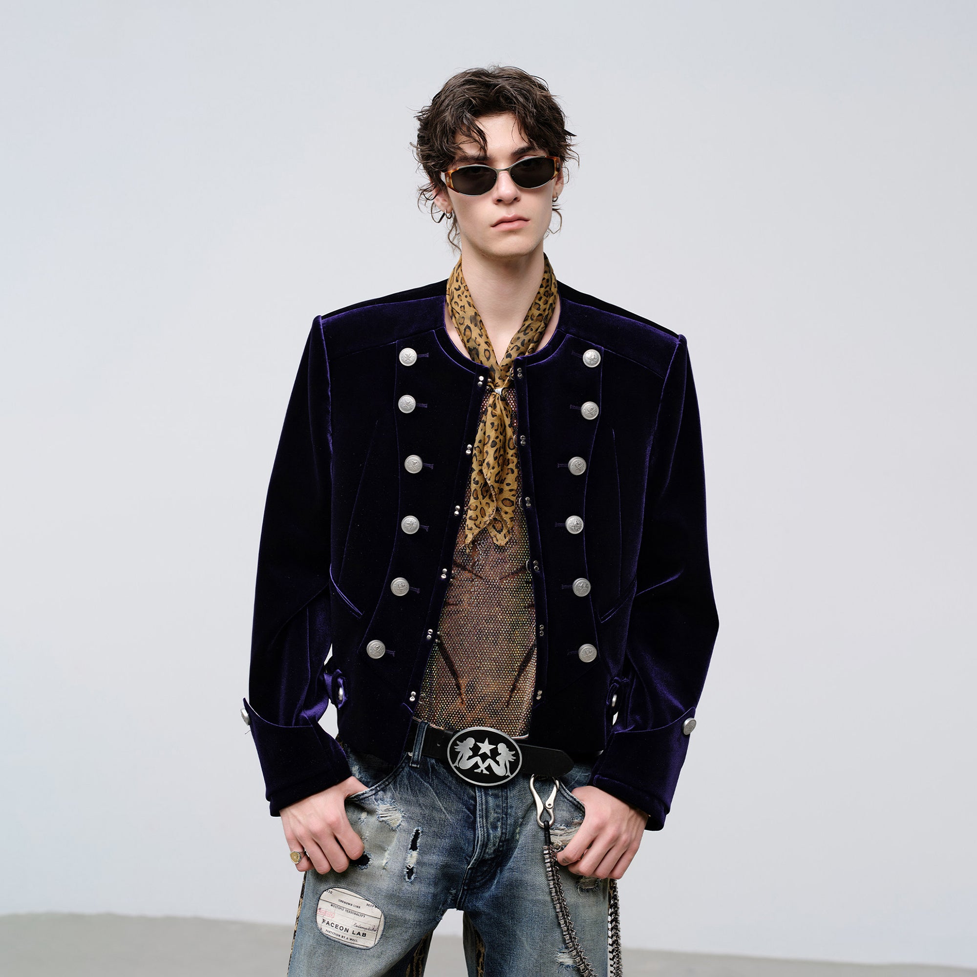 FACEONLAB Velvet Operatic Cropped Jacket Purple, premium urban and streetwear designers apparel on PROJECTISR.com, FACEONLAB