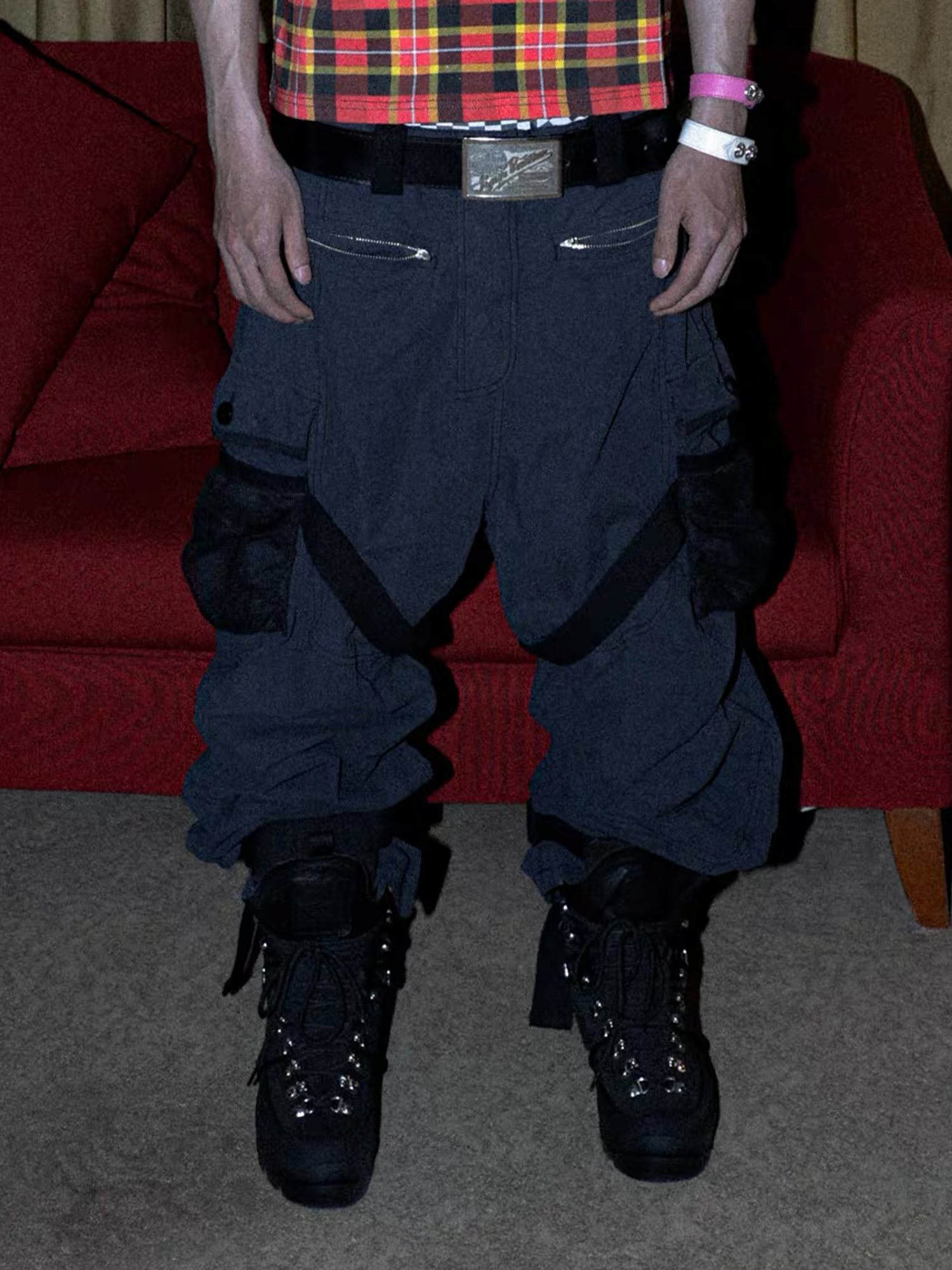 PCCVISION Adjustable Strap Washed Utility Cargo Pants, premium urban and streetwear designers apparel on PROJECTISR.com, PCCVISION