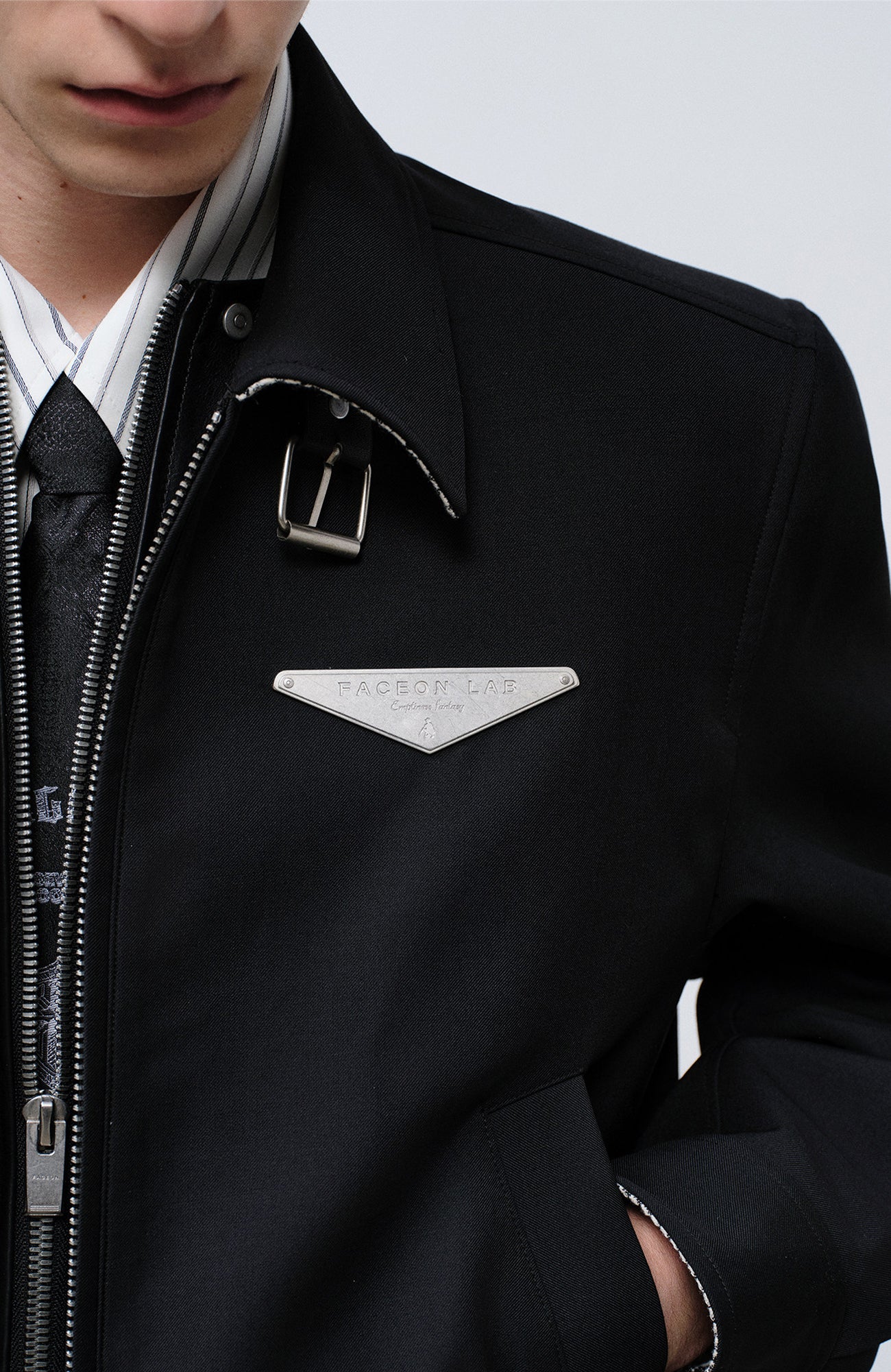 FACEONLAB Cropped Harrington Zip Jacket Black, premium urban and streetwear designers apparel on PROJECTISR.com, FACEONLAB