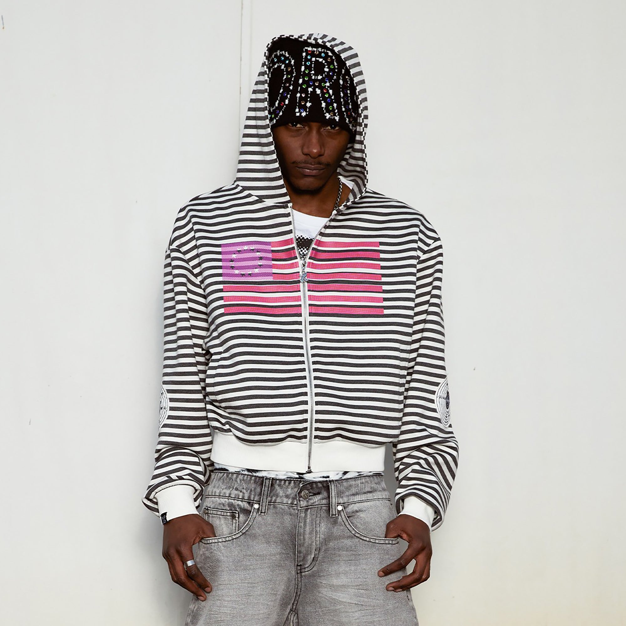 VINKID Flag Stripe Zip-Up Hoodie