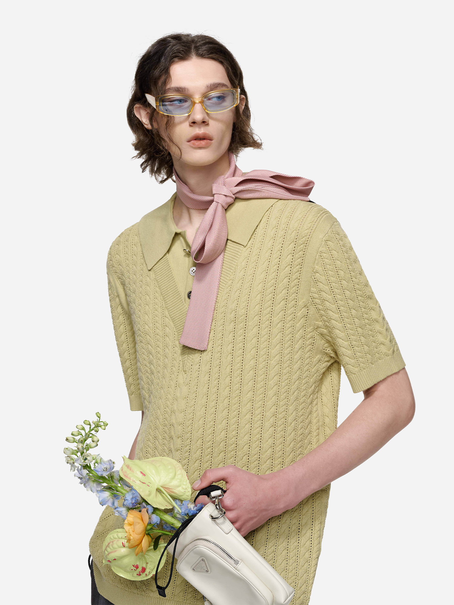 TIWILLTANG Layered Cable-Knit Openwork T Shirt