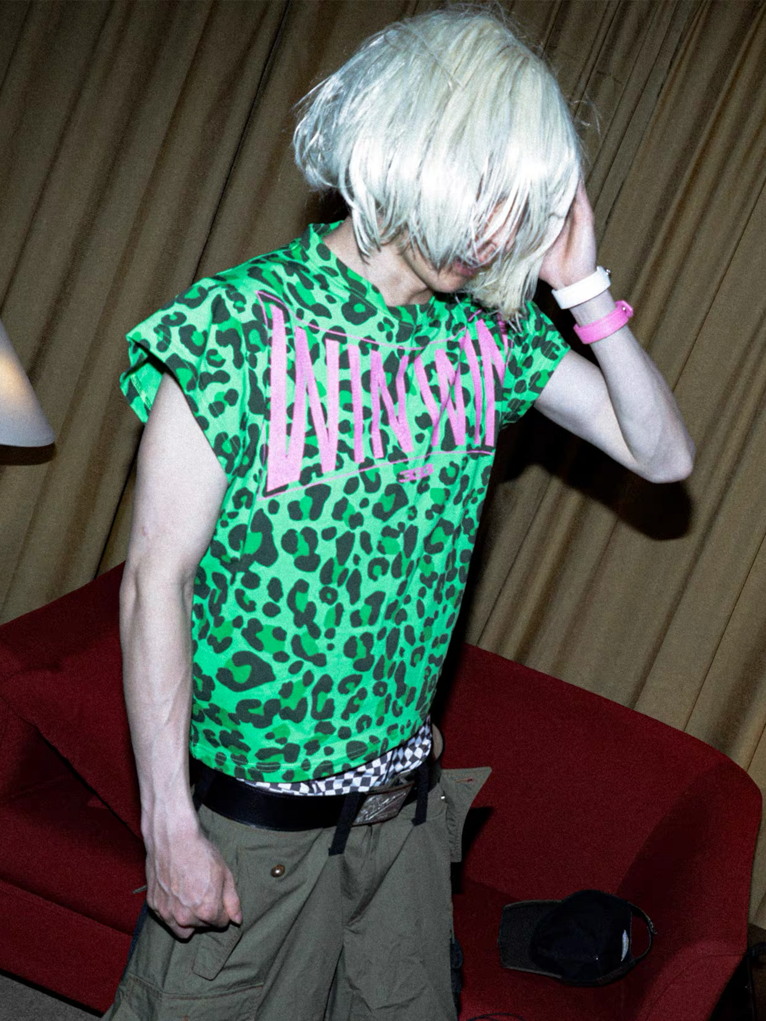 PCCVISION Contrast Leopard Crackled Foil Graphic T-Shirt, premium urban and streetwear designers apparel on PROJECTISR.com, PCCVISION