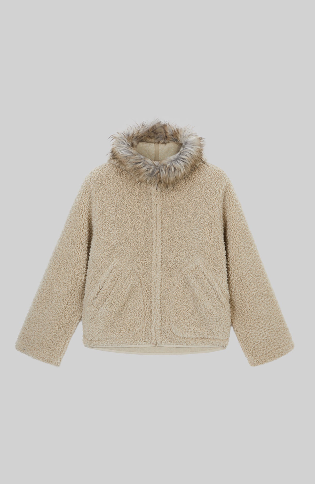 URBAN+FOREST Faux Fur Trim Sherpa Wool-Blend Hooded Jacket