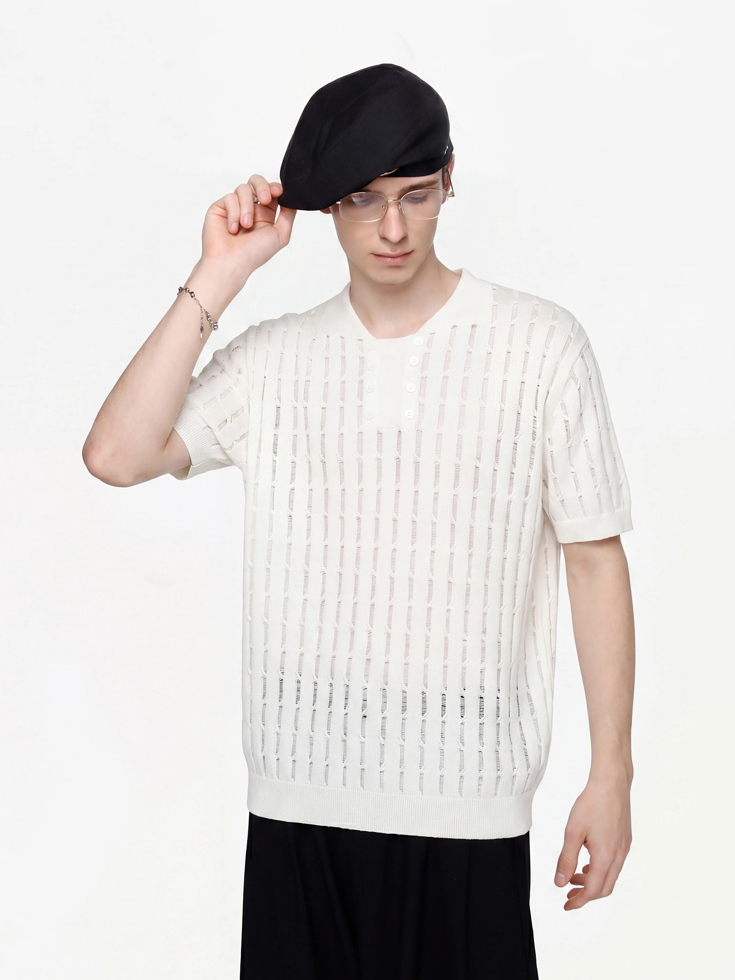 TIWILLTANG Essential Openwork Knitted T Shirt