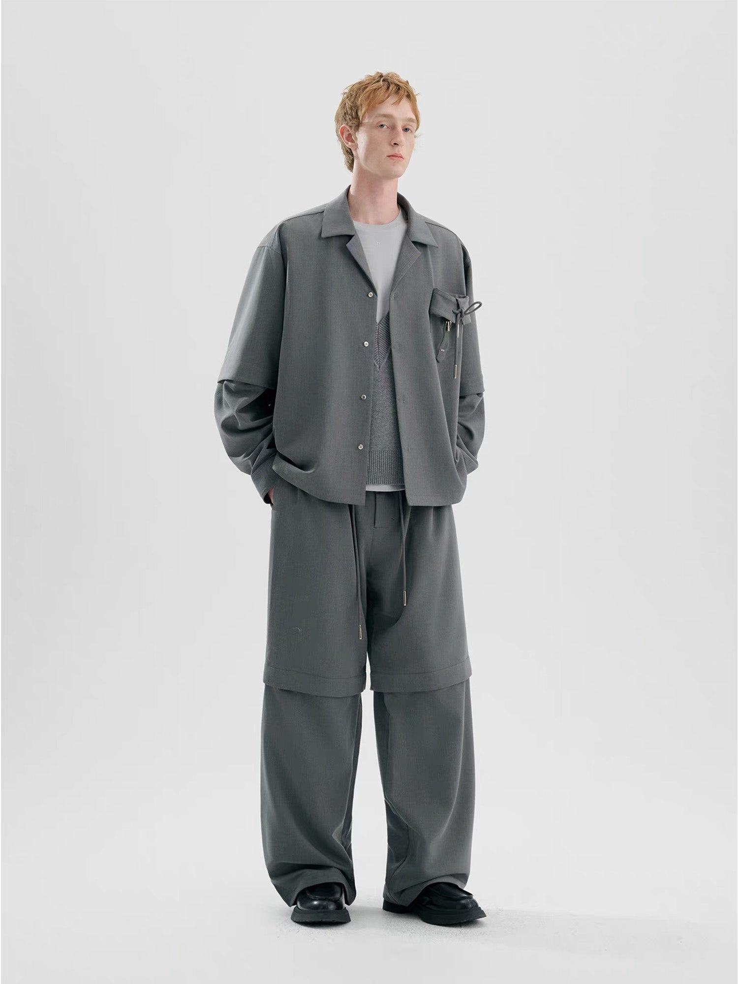 TIWILLTANG Detachable-Sleeve Tie-Pocket Shirt, premium urban and streetwear designers apparel on PROJECTISR.com, TIWILLTANG