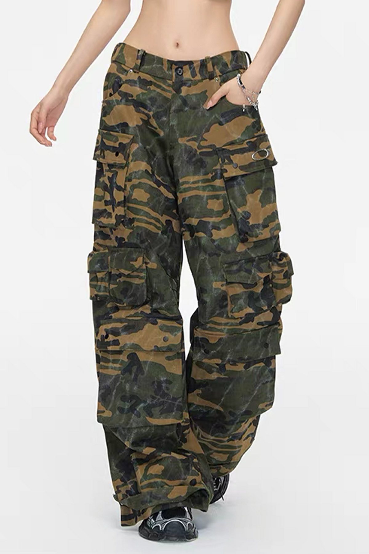 ARDENCODE Camo Multi-Pocket Wide-Leg Cargo Pants, premium urban and streetwear designers apparel on PROJECTISR.com, ARDENCODE