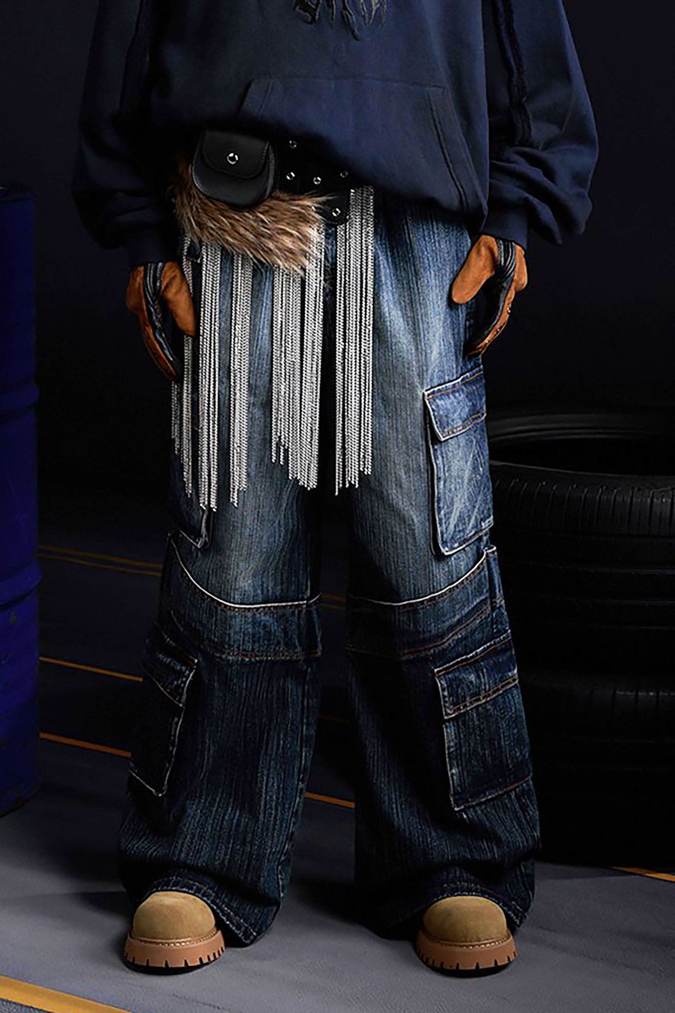 RECOVER ZONE Multi-Pocket Wide-Leg Utility Jeans, premium urban and streetwear designers apparel on PROJECTISR.com, RECOVER ZONE