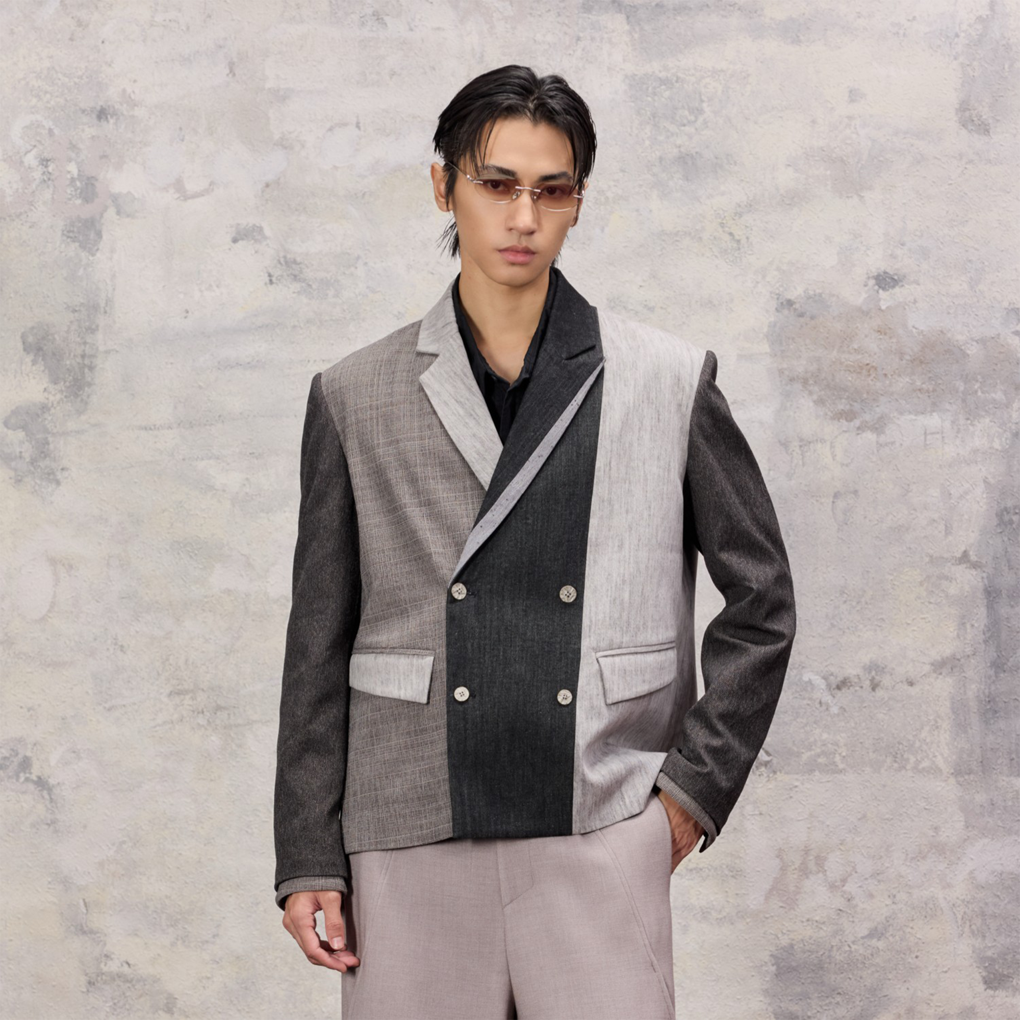 ALVNG AR ANTS Asymmetric Patch Double-Lapel Blazer