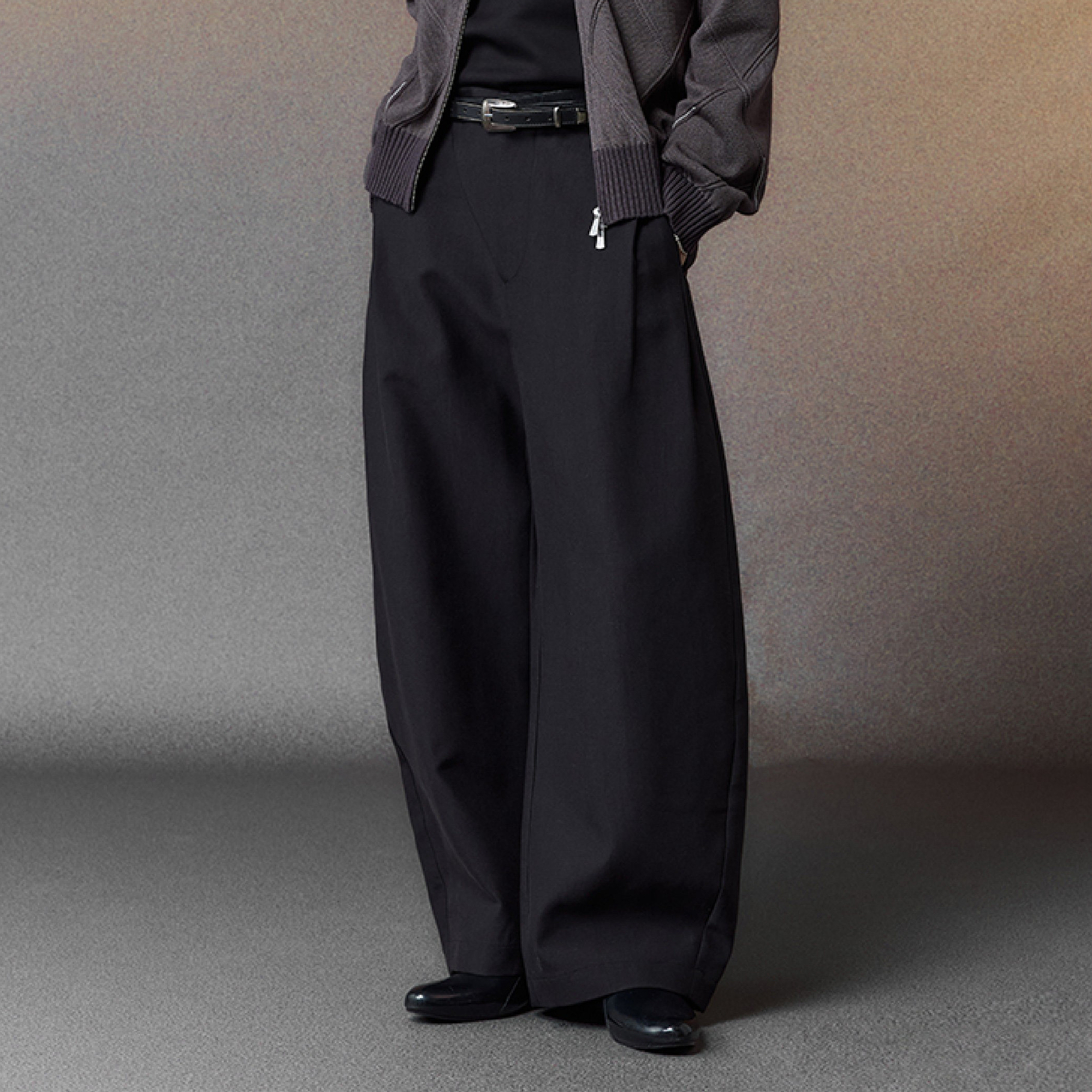 ALVNG AR ANTS Asymmetric Pleated Wool-Blend Wide-Leg Trousers