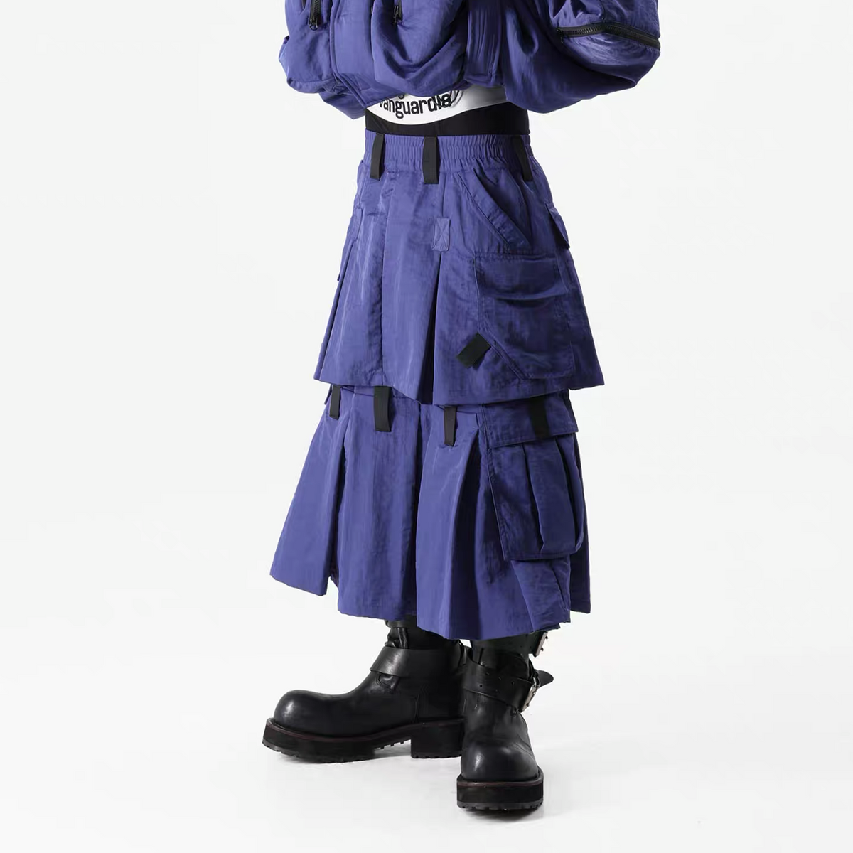 VANGUARDIA Multi-Pocket Nylon Midi Skirt