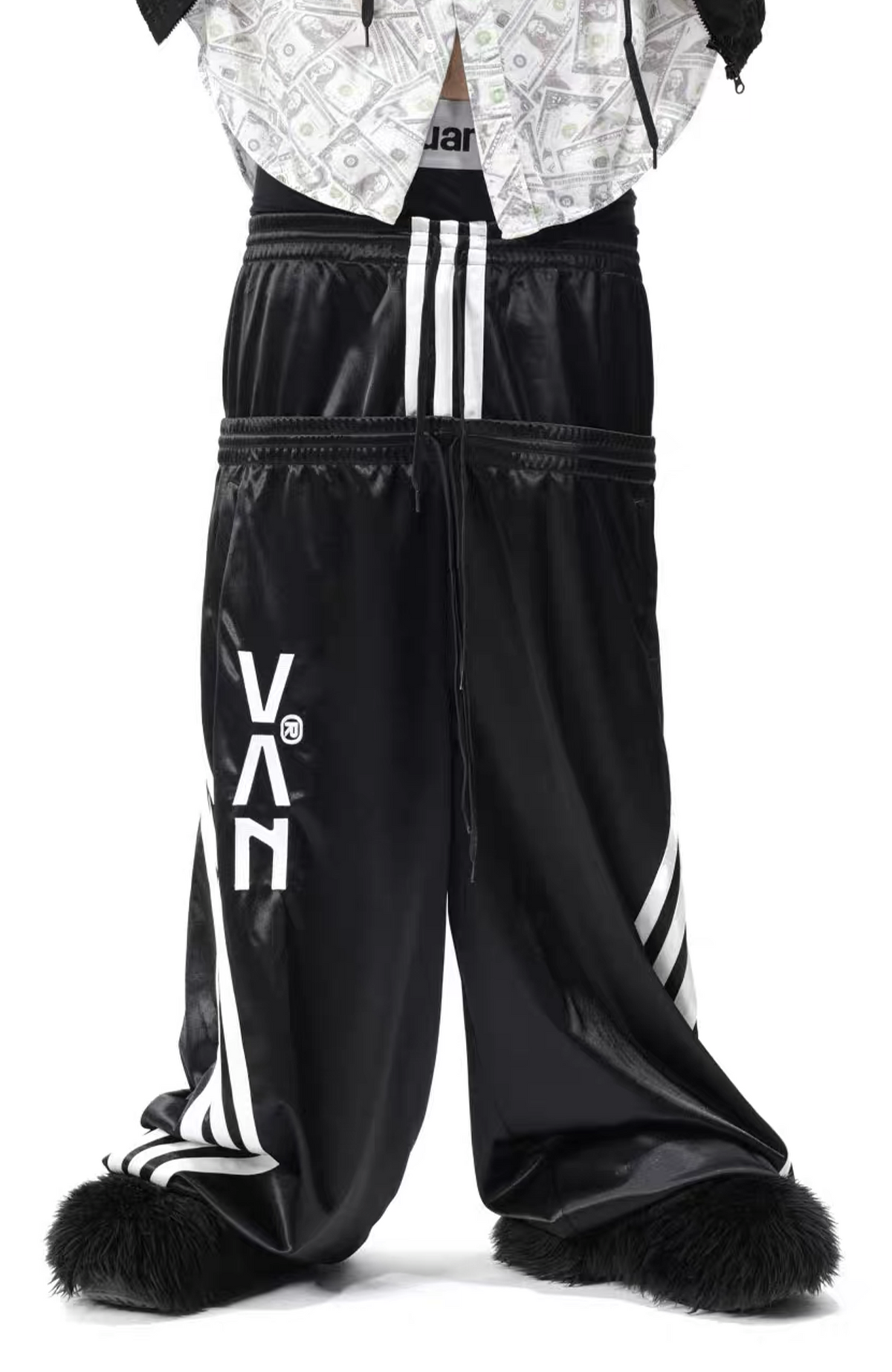 VANGUARDIA Double-Waistband Side-Stripe Sagging Sweatpants