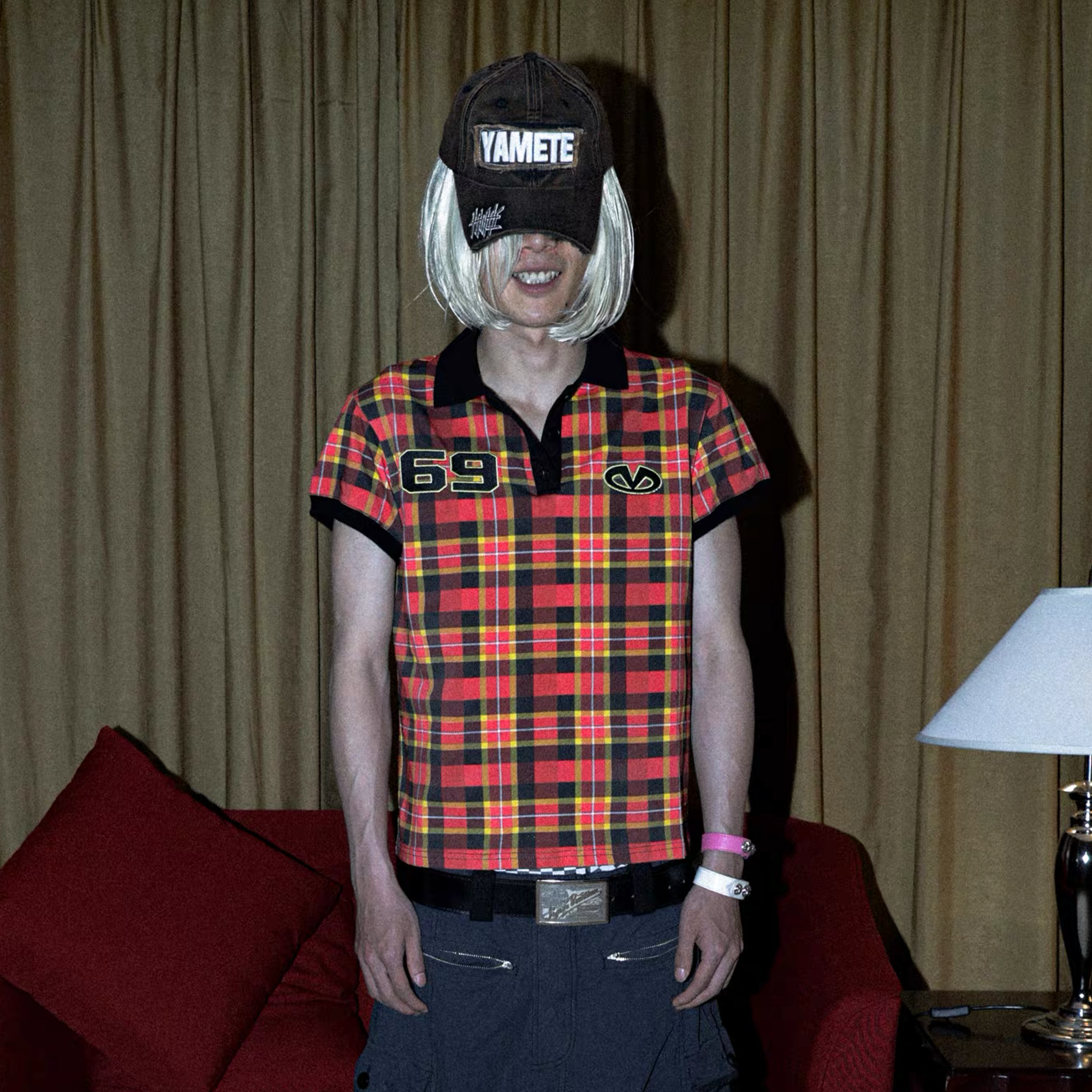 PCCVISION Plaid Glitter Graphic Polo T Shirt, premium urban and streetwear designers apparel on PROJECTISR.com, PCCVISION