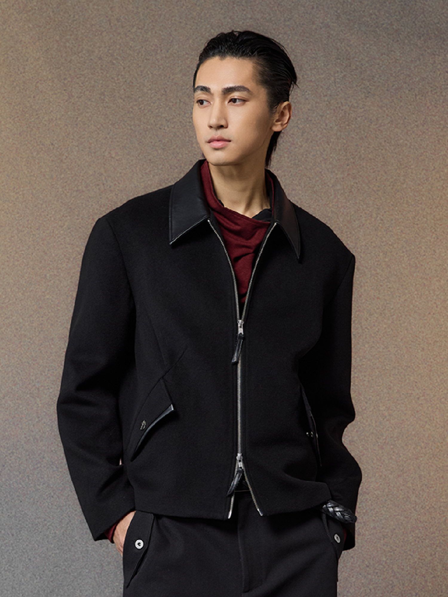 ALVNG AR ANTS PU Collar Wool-Blend Jacket