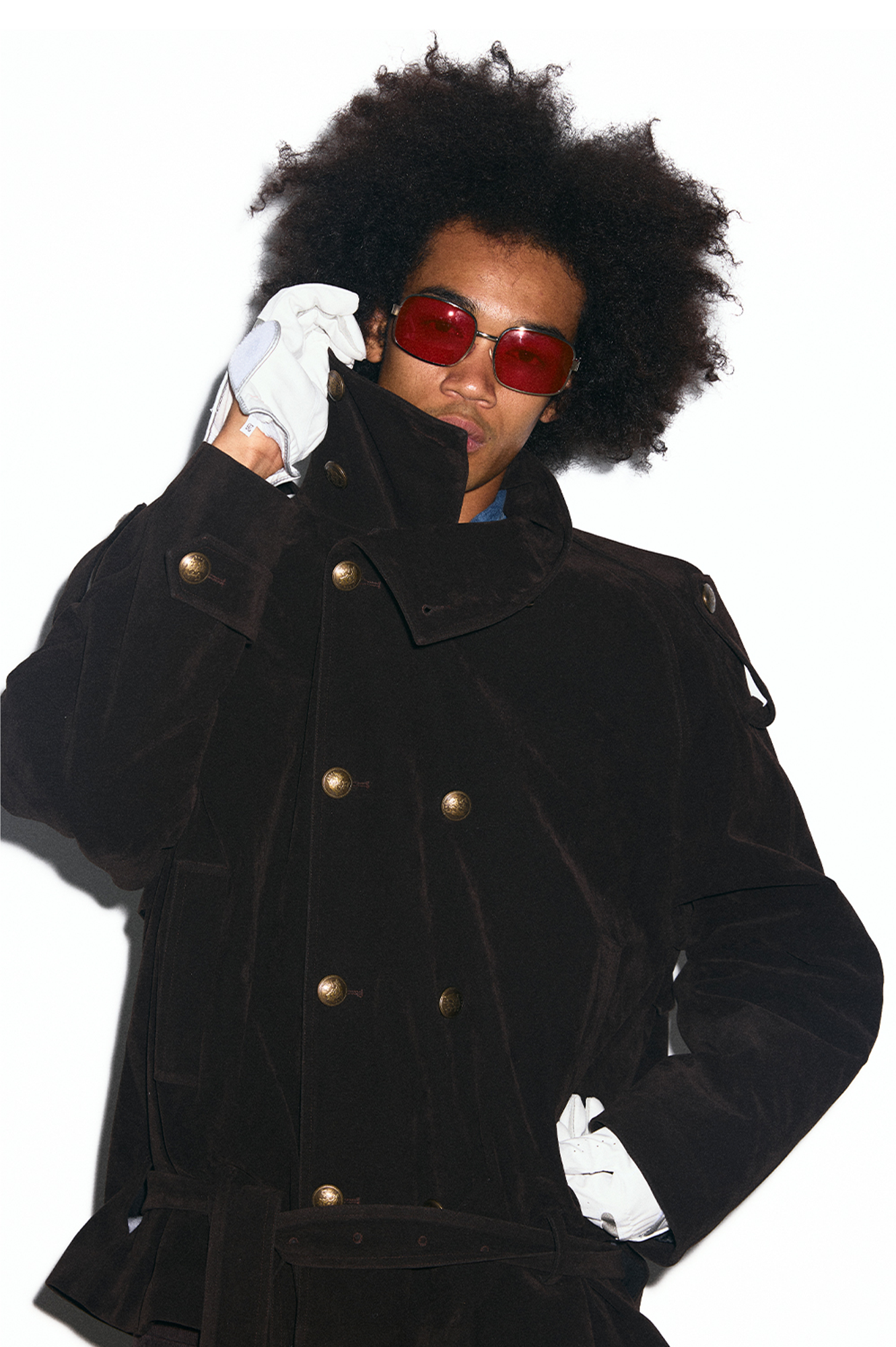 TRECLUB Velvet Double-Breasted Short Trench Jacket