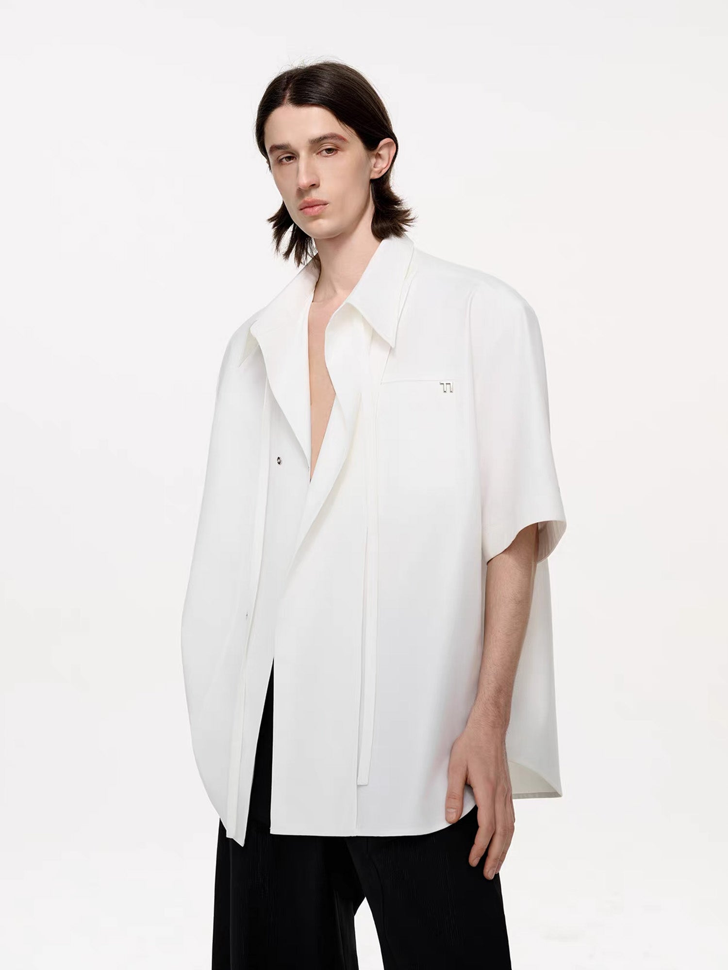 TIWILLTANG Draped Camp-Collar T Shirt, premium urban and streetwear designers apparel on PROJECTISR.com, TIWILLTANG