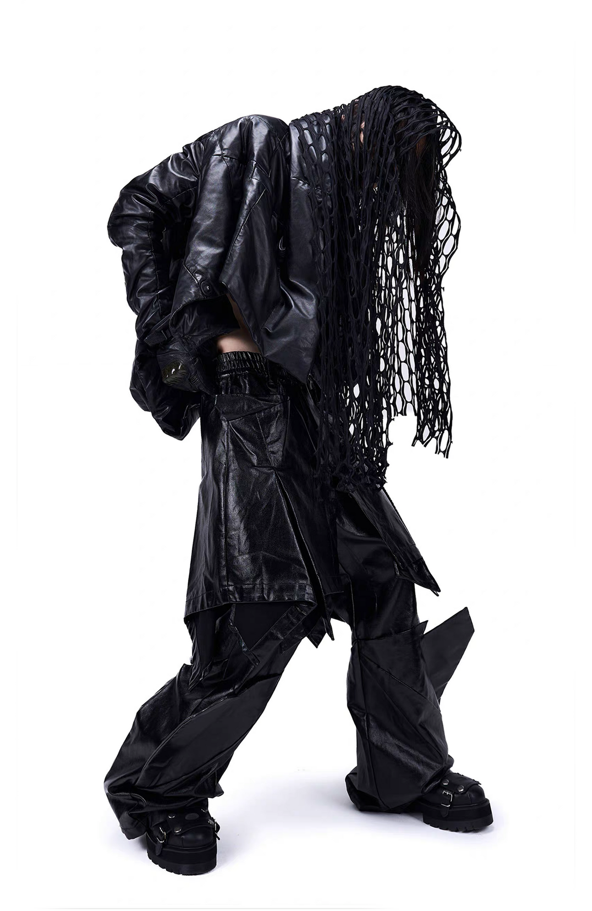 VANGUARDIA Deconstructed Layered Coated Denim Flared Pants