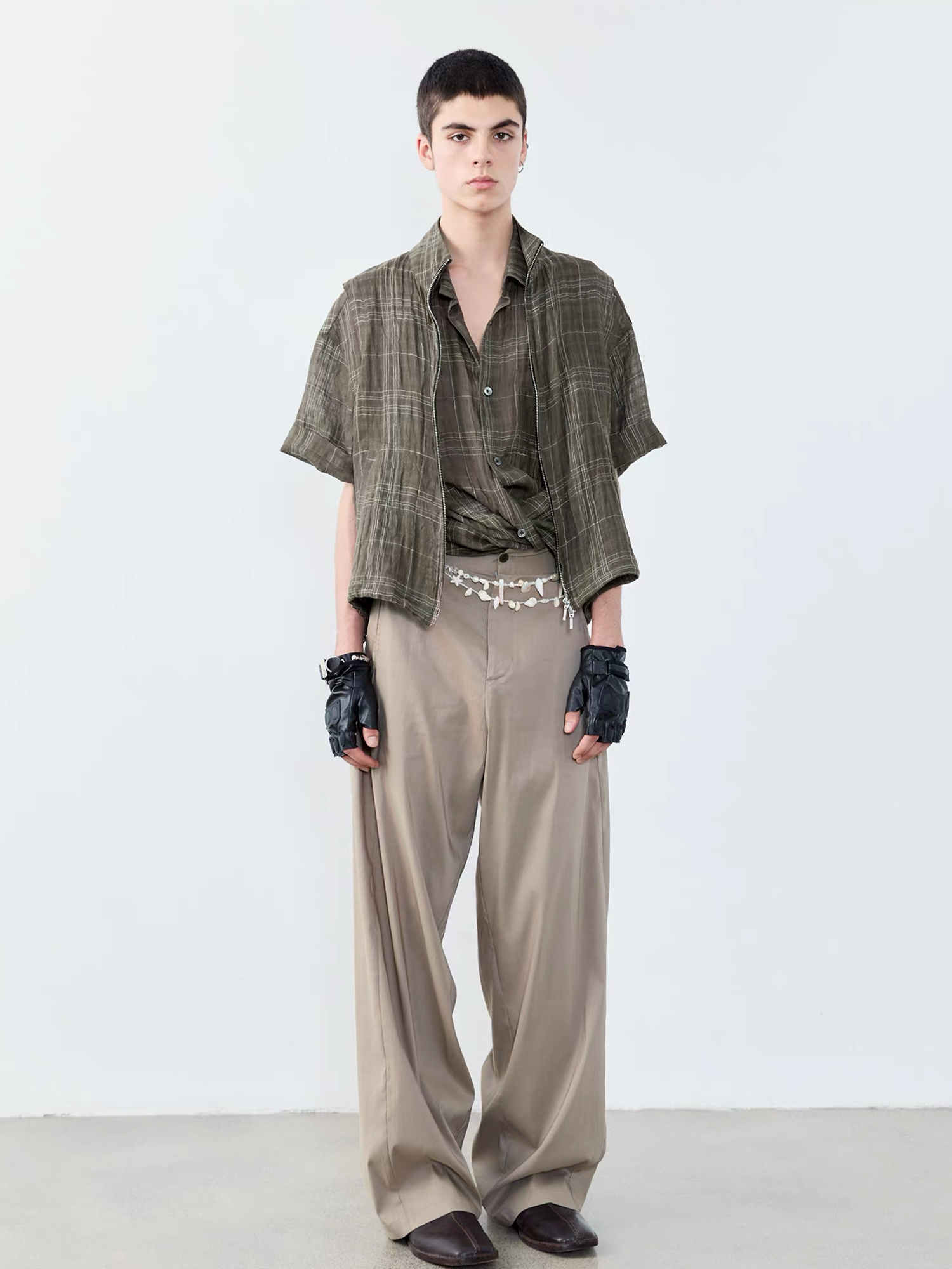 GRAINMUSTARD Linen-Cotton Plaid Half Shirt, premium urban and streetwear designers apparel on PROJECTISR.com, GRAINMUSTARD