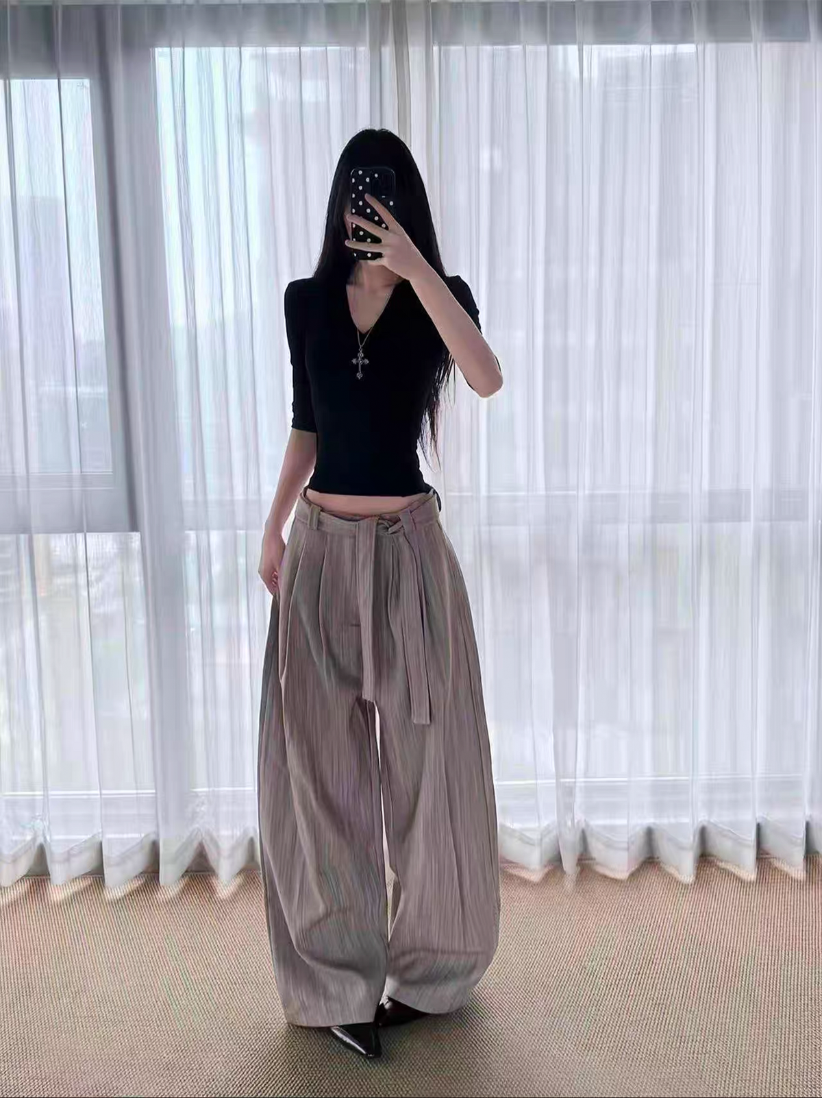 REMODUTION Asymmetrical Pleated Wide-Leg Trousers