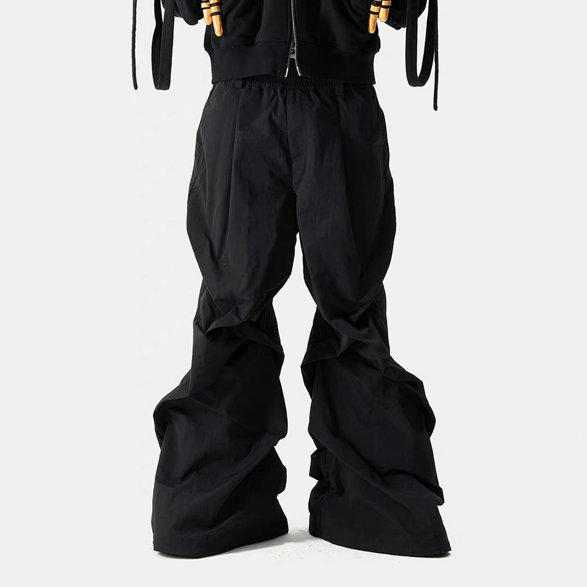 VANGUARDIA Crinkled Wide-Leg Nylon Flared Cargo Pants