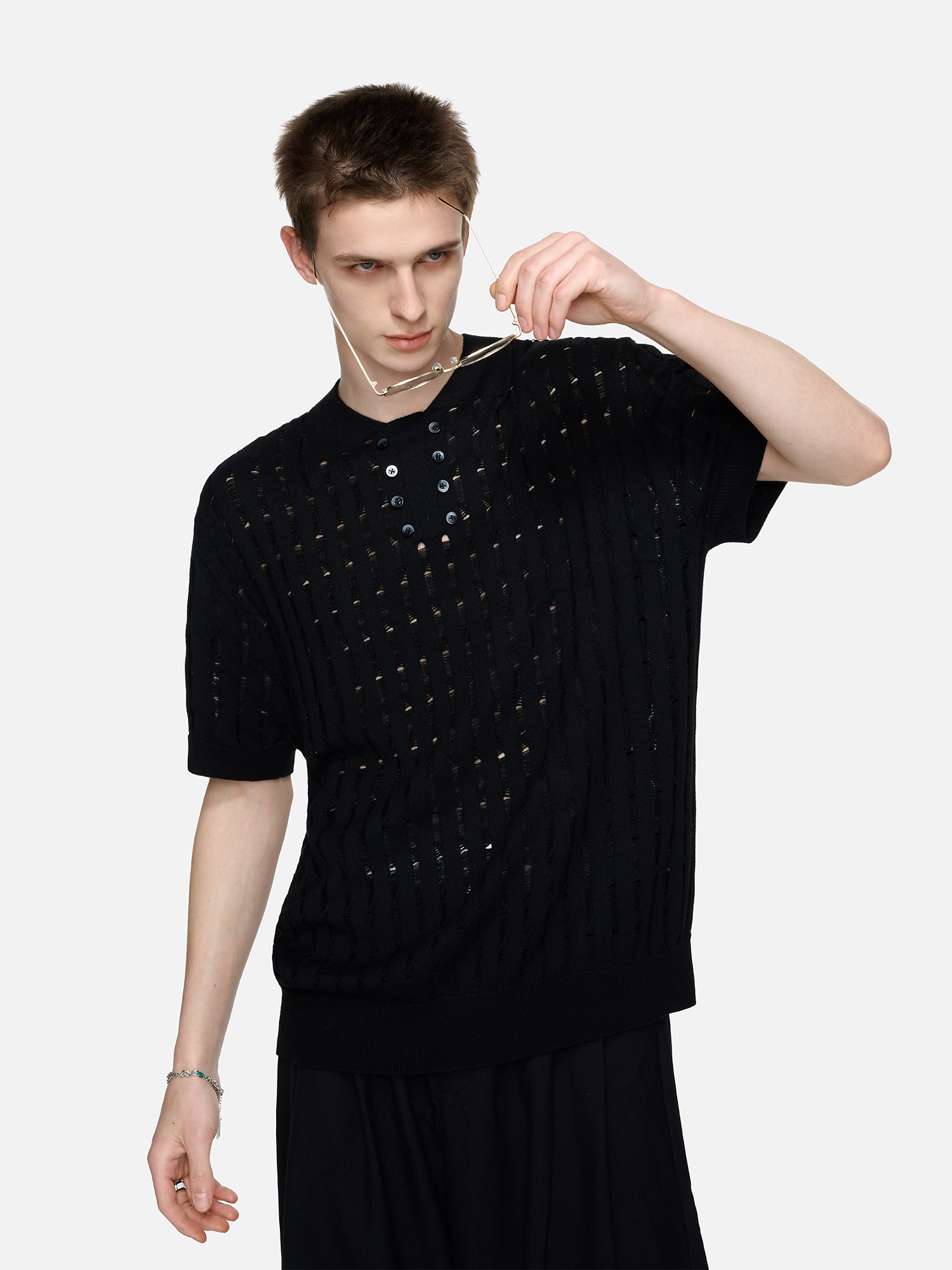 TIWILLTANG Essential Openwork Knitted T Shirt