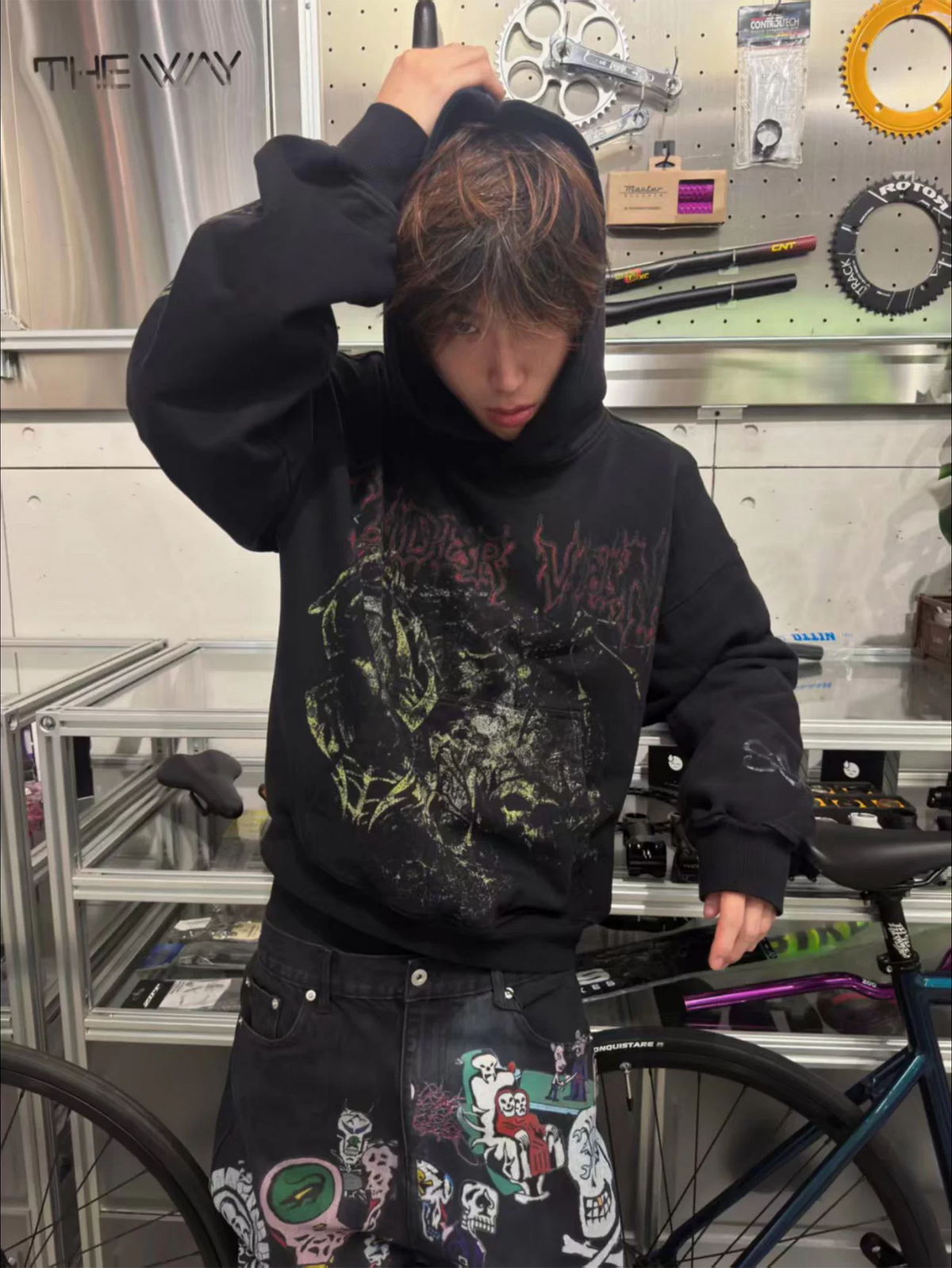 CINDER VEIN Green Demon Rune Washed Graphic Hoodie