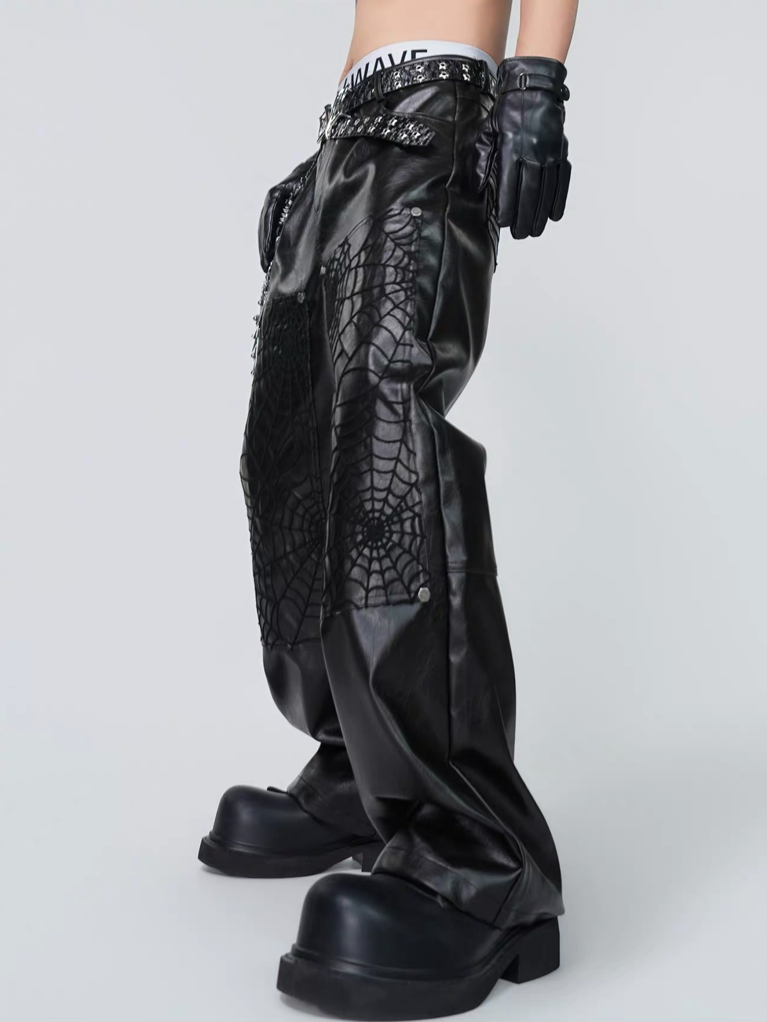 VE2 Spiderweb Paneled Metal Straight-Leg Pants