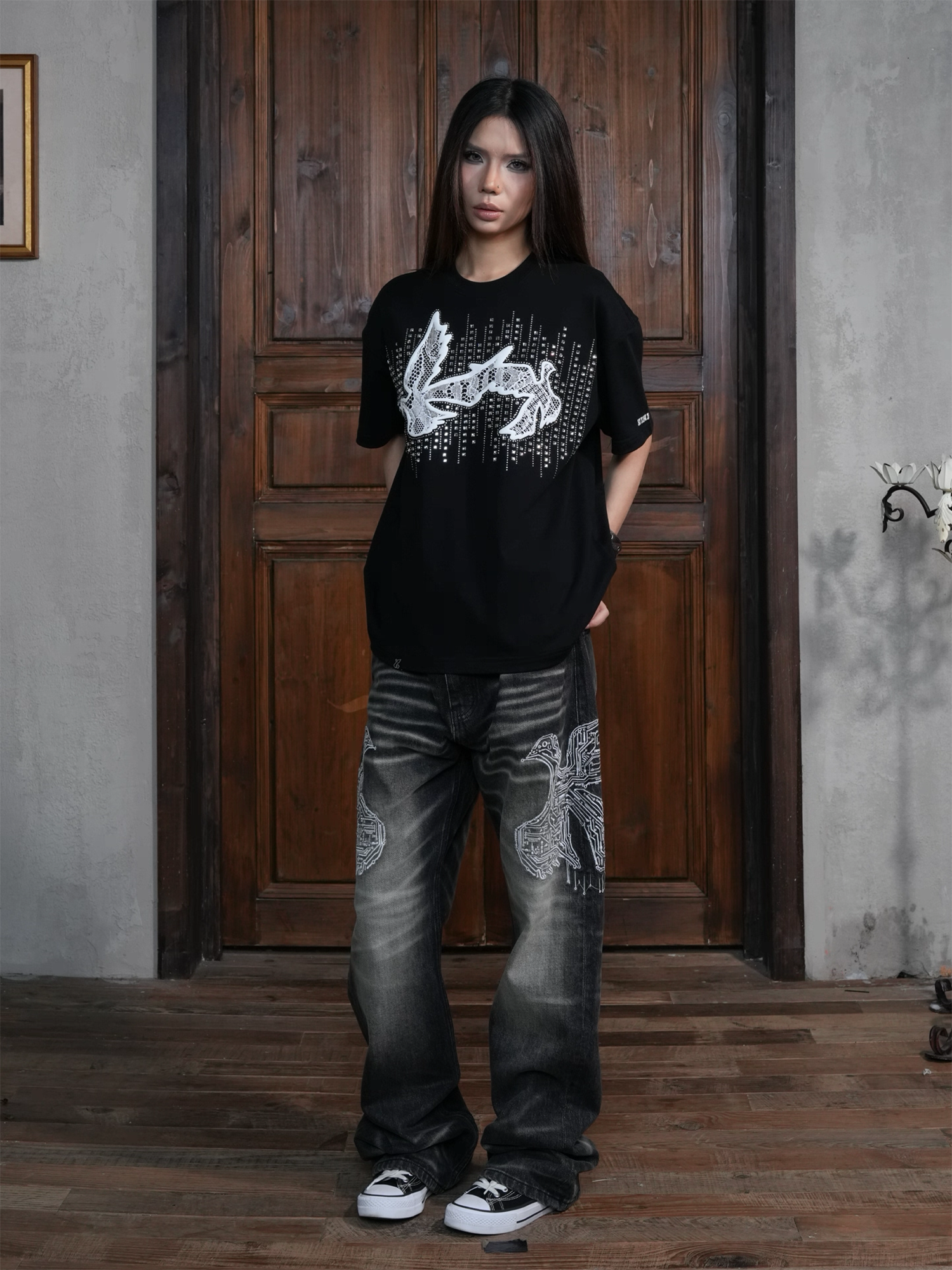 VINKID Faded Pigeon Embroidered Jeans